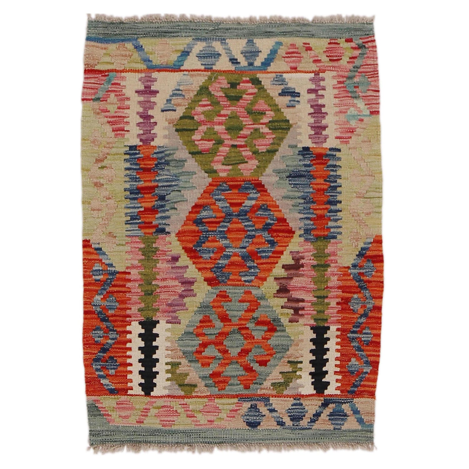 Handmade Afghan Vegetable Kilim 2' 1" x 2' 11" ft / 64 x 89 cm - No. Y31890