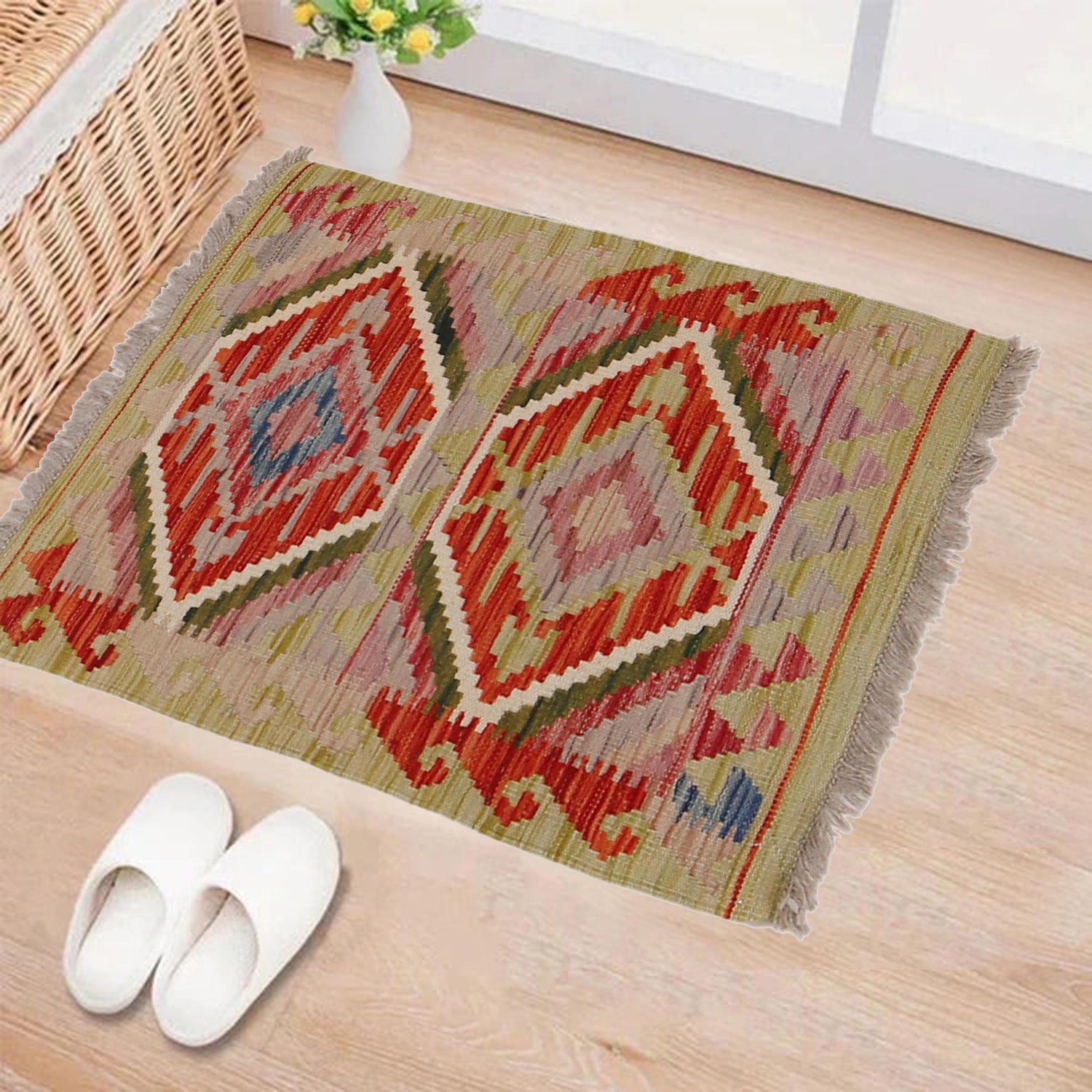 Handmade Afghan Vegetable Kilim 2' 0" x 2' 7" ft / 61 x 78 cm - No. Y31902