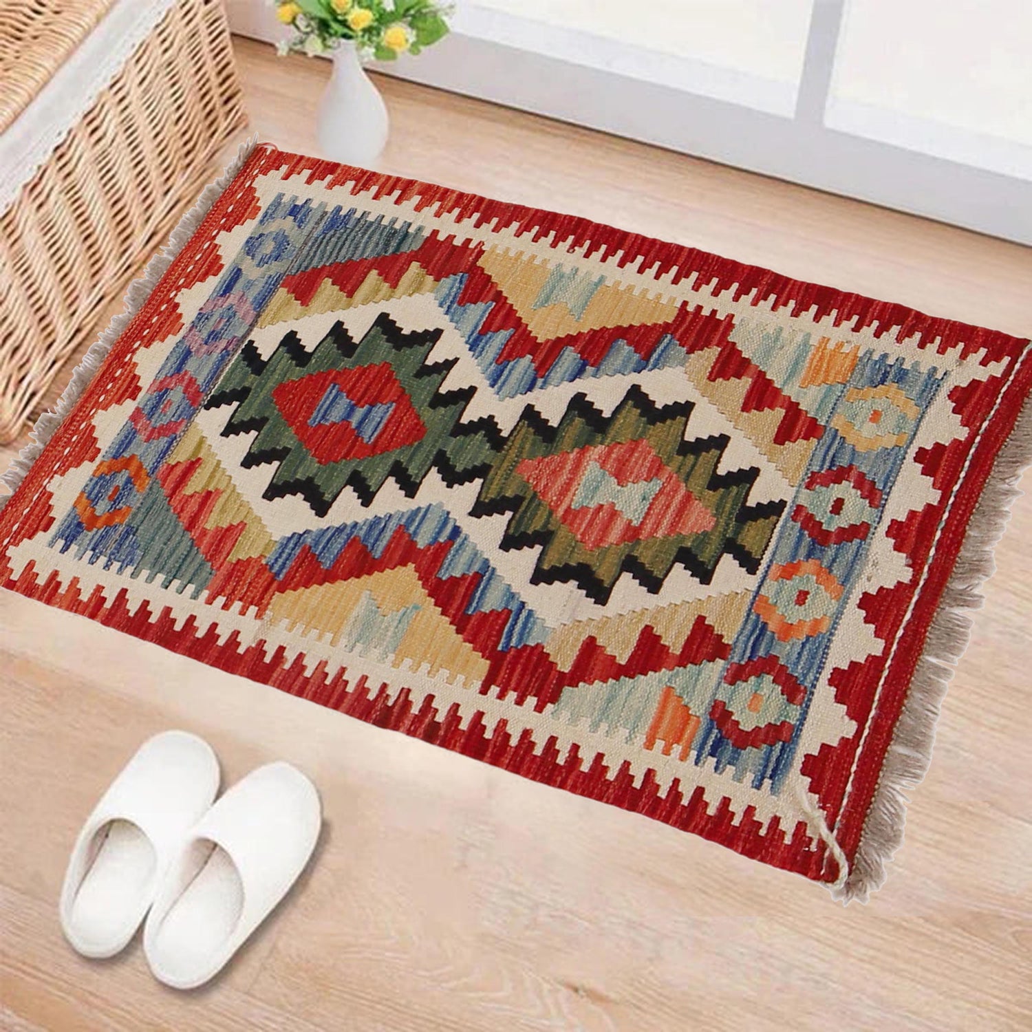 Handmade Afghan Vegetable Kilim 2' 0" x 3' 2" ft / 60 x 96 cm - No. Y31908