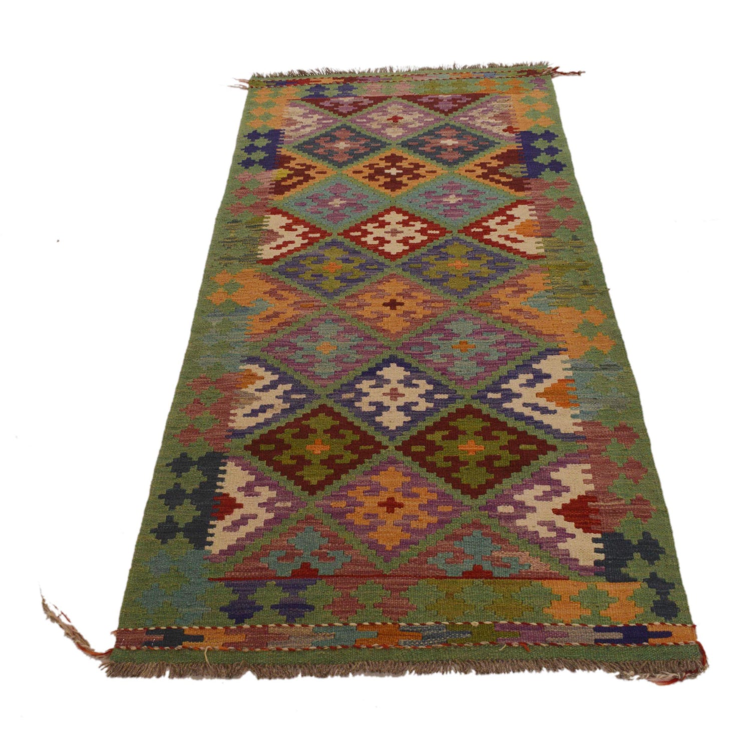 Hand Knotted Afghan Style Kilim Runner 2' 9"x 6' 9" ft / 83 x 205 cm - No. Y33098