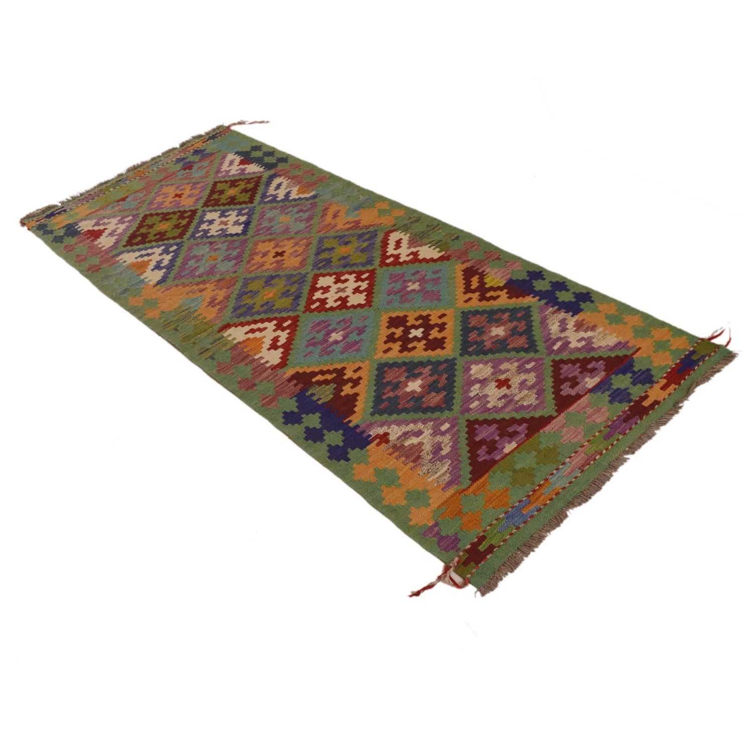 Hand Knotted Afghan Style Kilim Runner 2' 9"x 6' 9" ft / 83 x 205 cm - No. Y33098