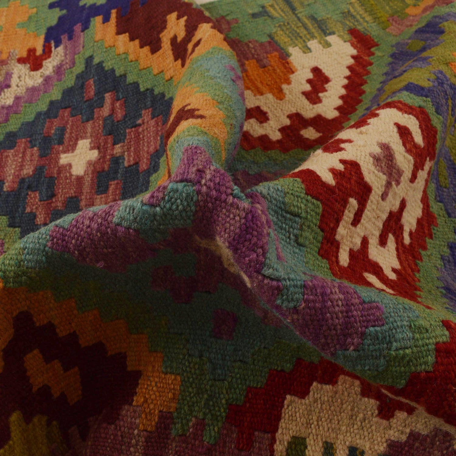 Hand Knotted Afghan Style Kilim Runner 2' 9"x 6' 9" ft / 83 x 205 cm - No. Y33098