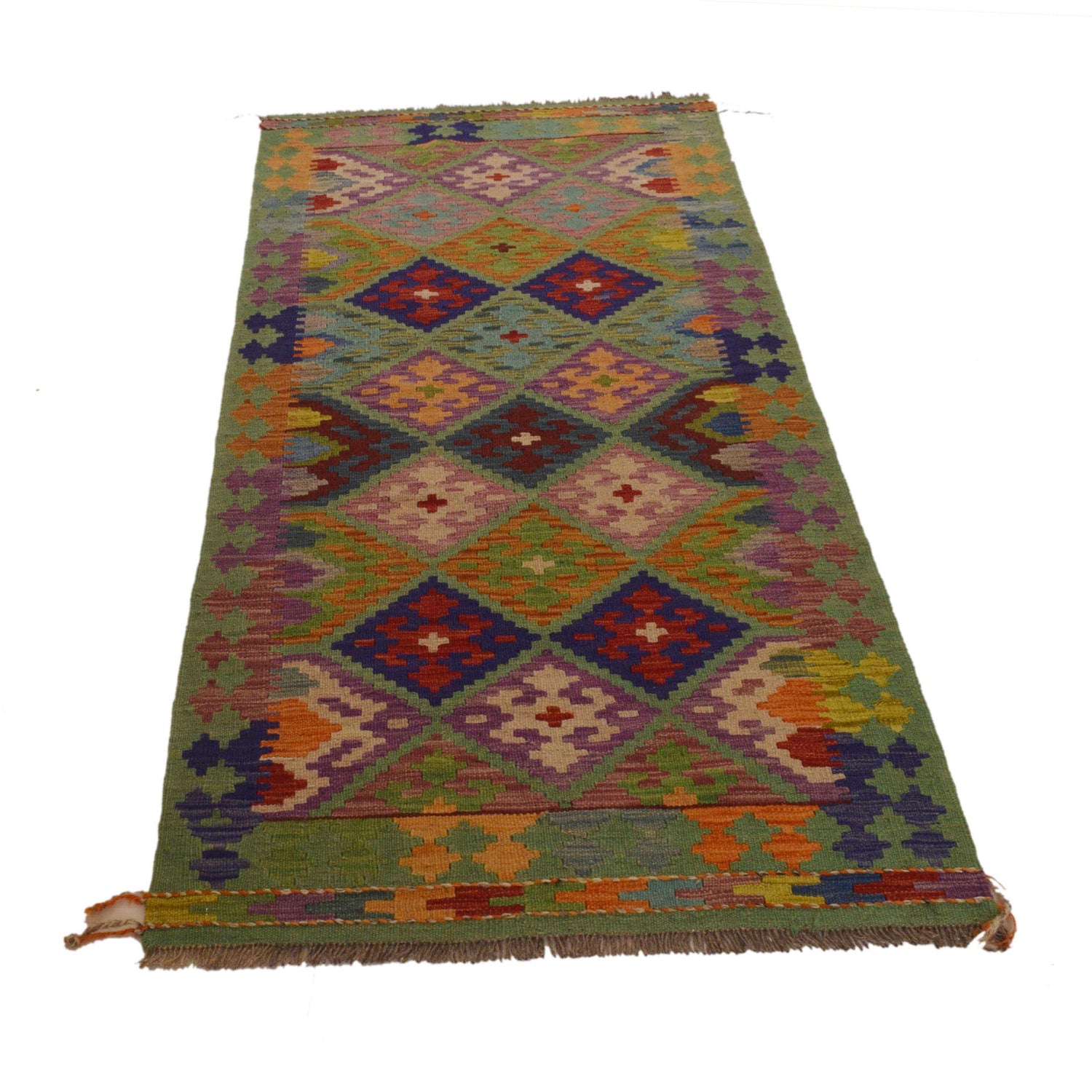 Hand Knotted Afghan Style Kilim Runner 2' 9"x 6' 6" ft / 84 x 198 cm - No. Y33099