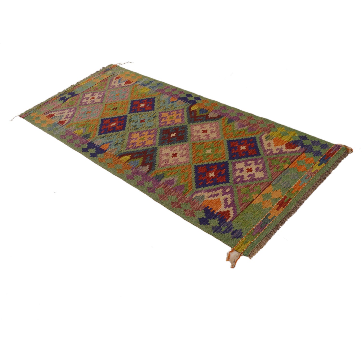 Hand Knotted Afghan Style Kilim Runner 2' 9"x 6' 6" ft / 84 x 198 cm - No. Y33099