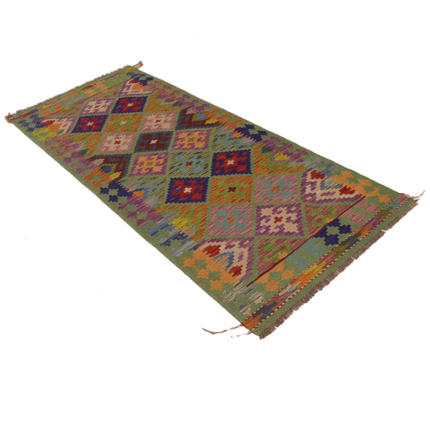Hand Knotted Afghan Style Kilim Runner 2' 9"x 6' 6" ft / 84 x 198 cm - No. Y33099