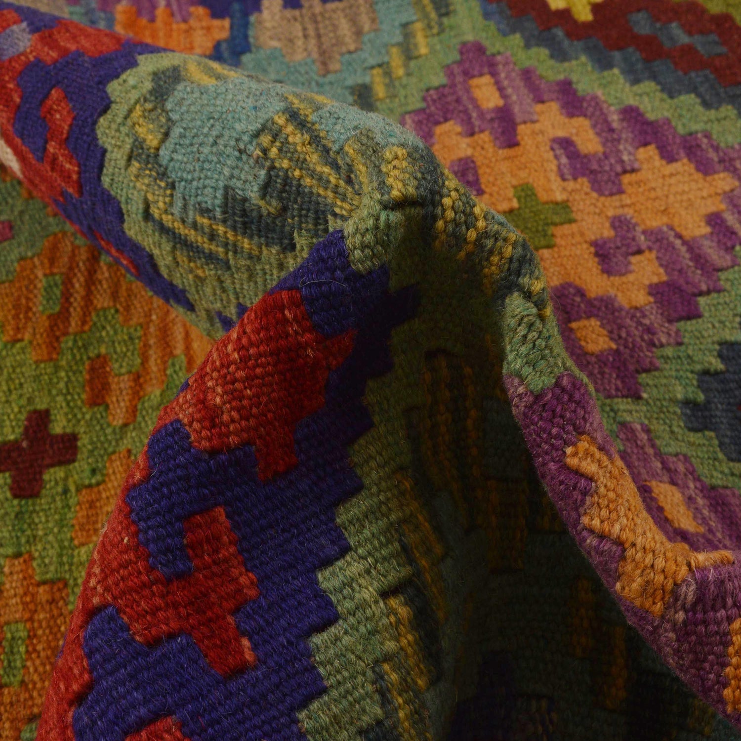 Hand Knotted Afghan Style Kilim Runner 2' 9"x 6' 6" ft / 84 x 198 cm - No. Y33099