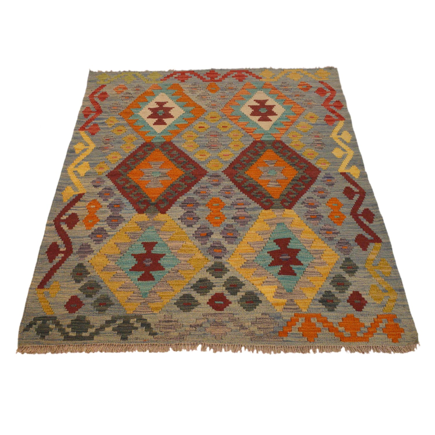 Handmade Turkish Design Wool Kilim 3' 4" x 4' 9" ft / 101 x 144 cm - No. Y35091