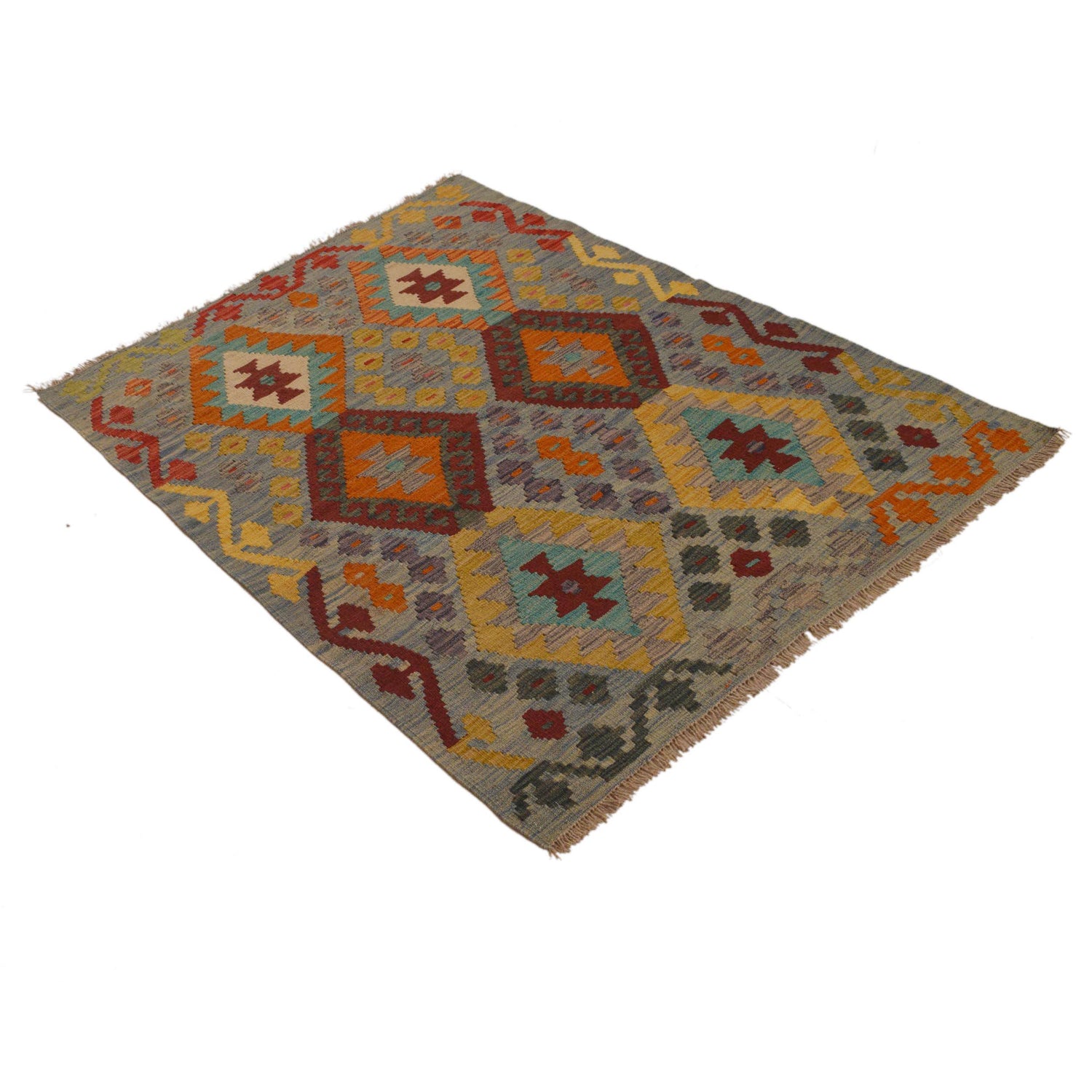 Handmade Turkish Design Wool Kilim 3' 4" x 4' 9" ft / 101 x 144 cm - No. Y35091