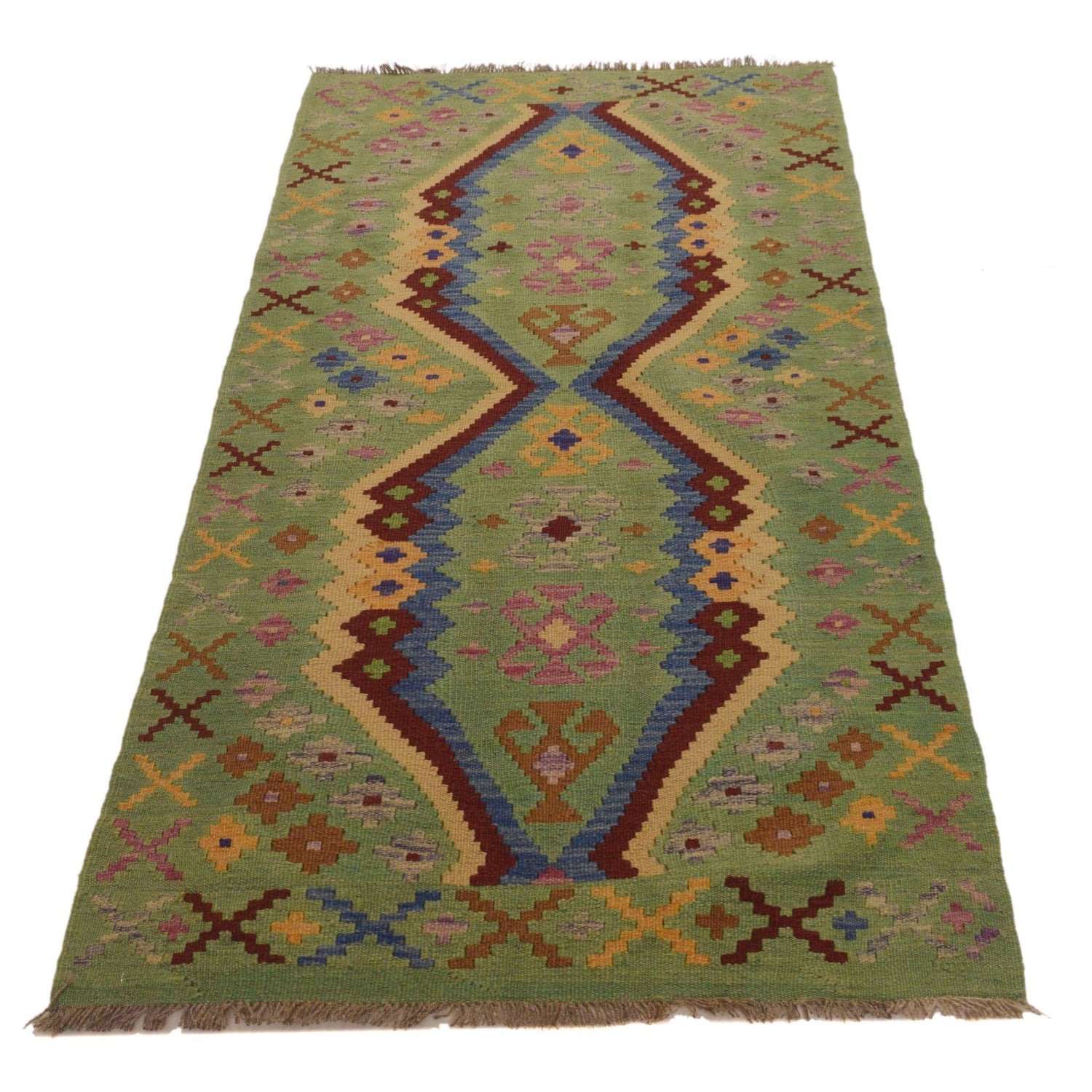 Hand Woven Wool Kelim Runner 2' 9"x 6' 3" ft / 85 x 190 cm - No. Y35096