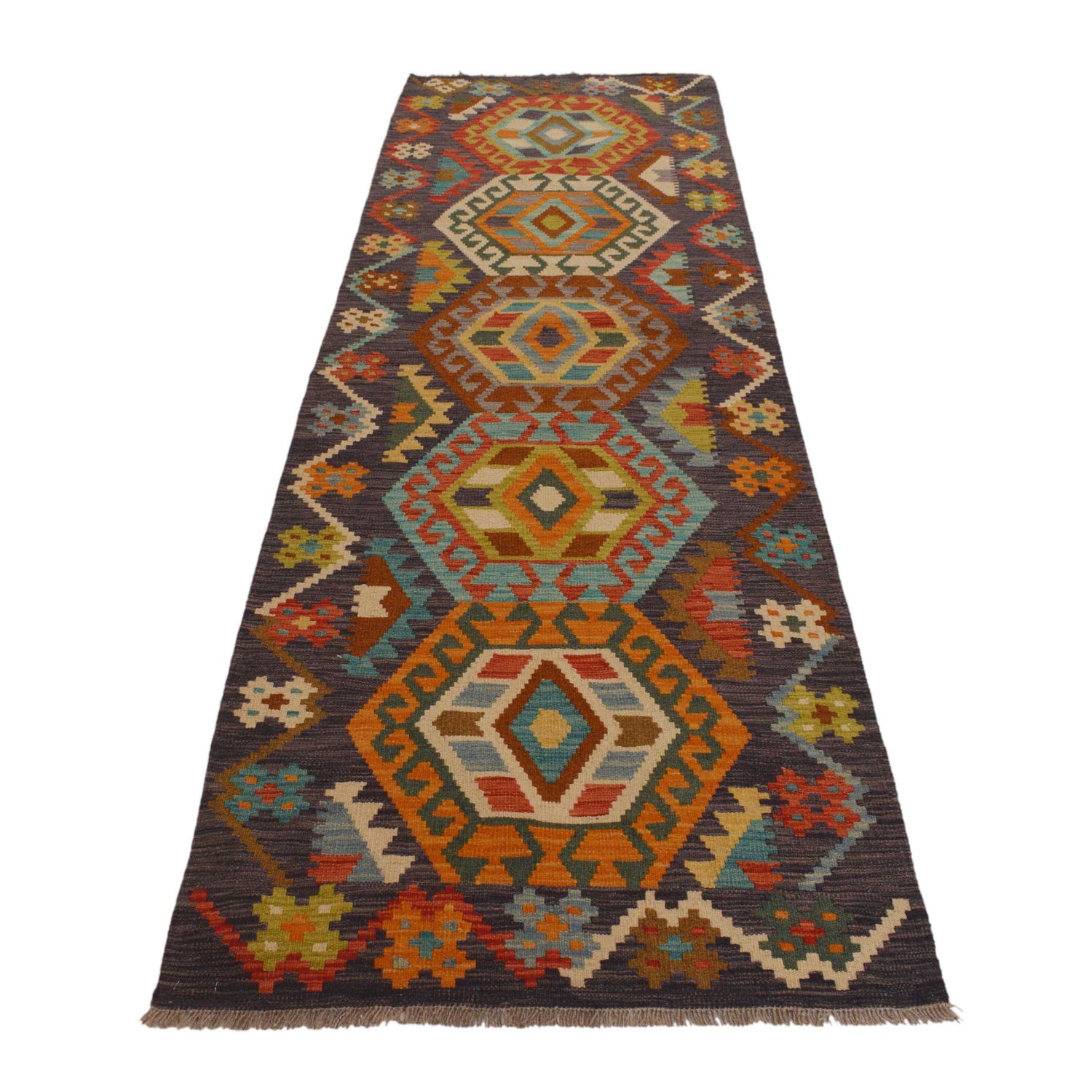 Hand Knotted Flatweave Kilim Runner 2' 9" x 9' 9" ft / 84 x 297 cm - No. Y35100