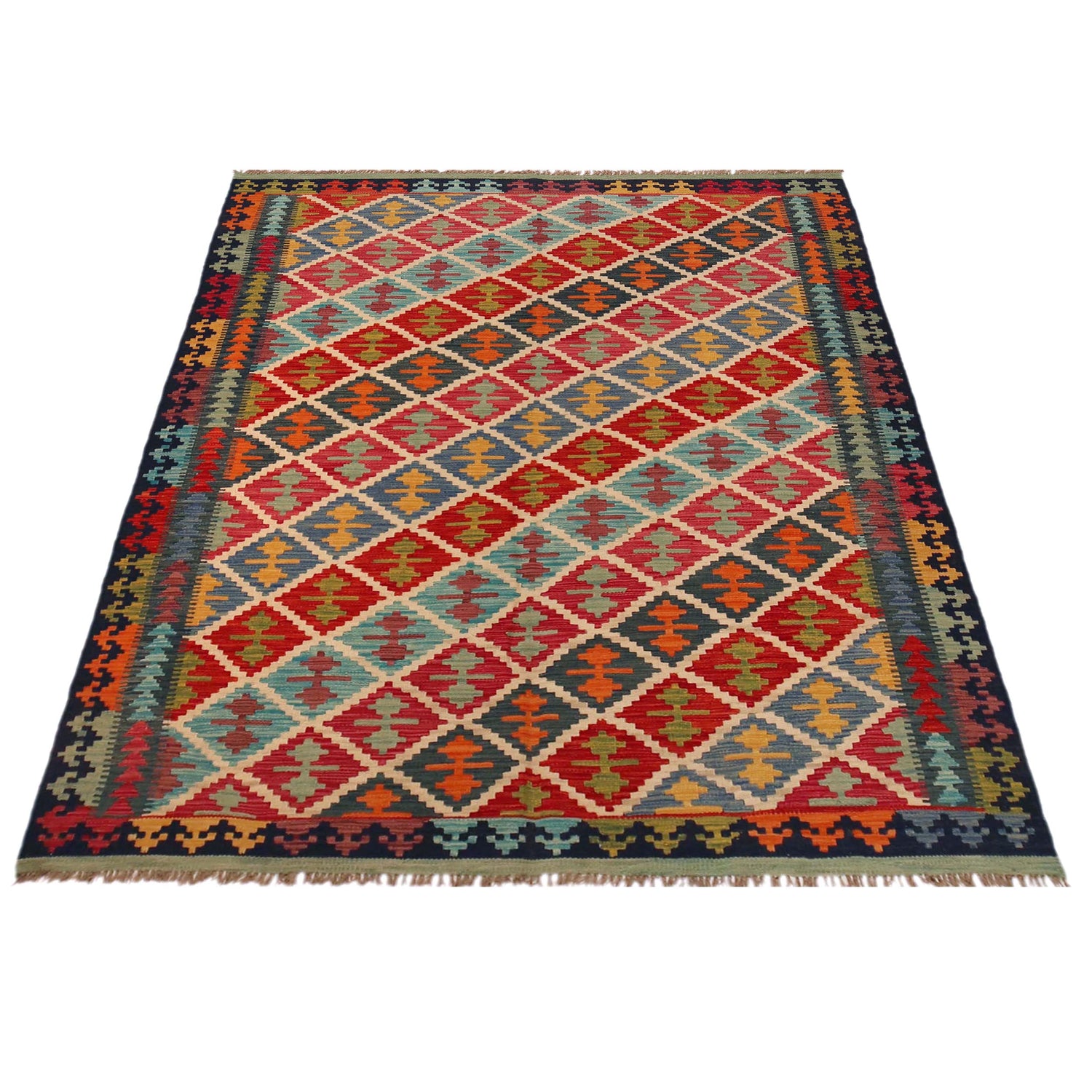 Hand Knotted Flatweave Kilim 5' 9" x 7' 9" ft / 175 x 235 cm - No. Y35602
