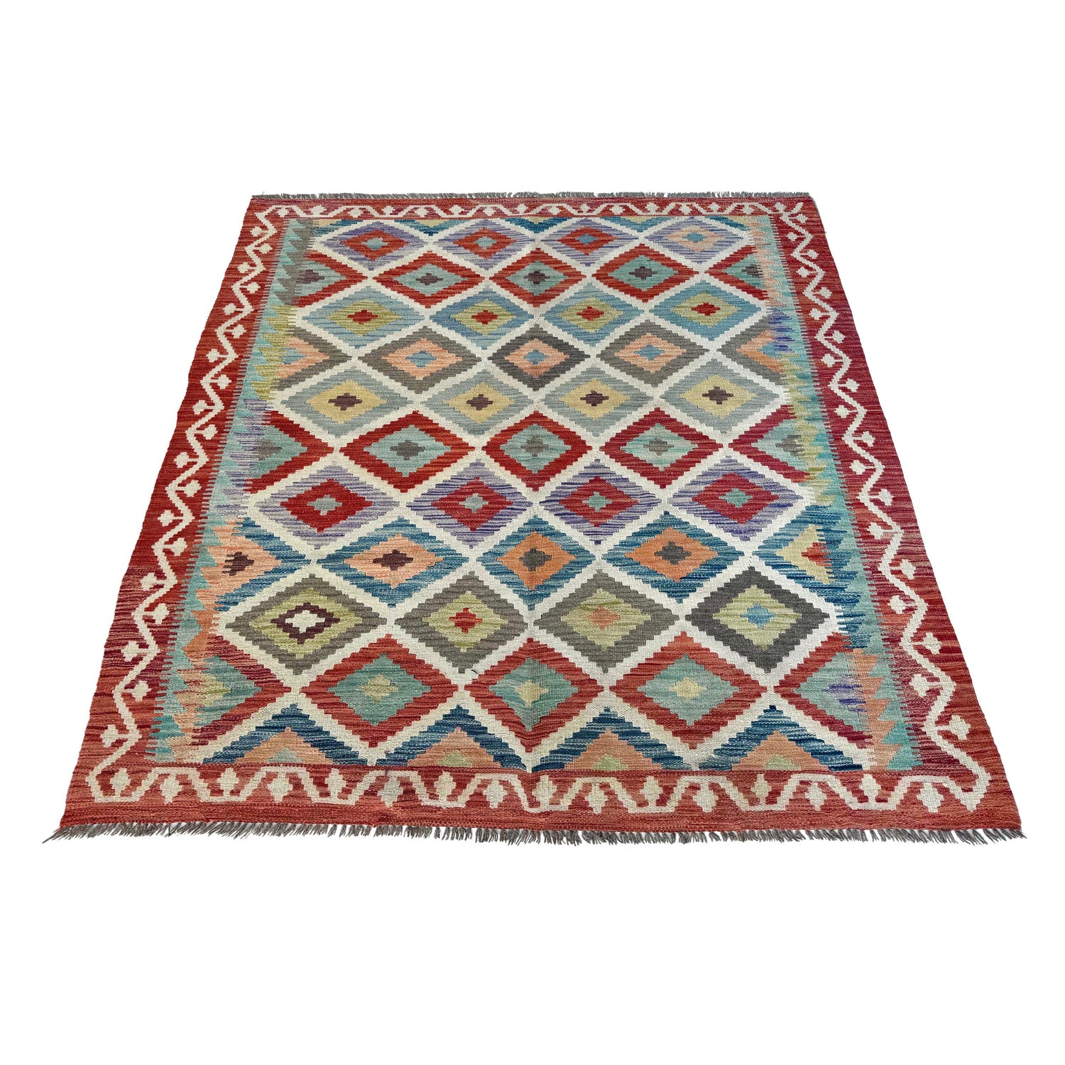 Hand Made Afghan Kilim 4' 11" x 6' 8" ft / 150 x 204 cm - No. Y37266
