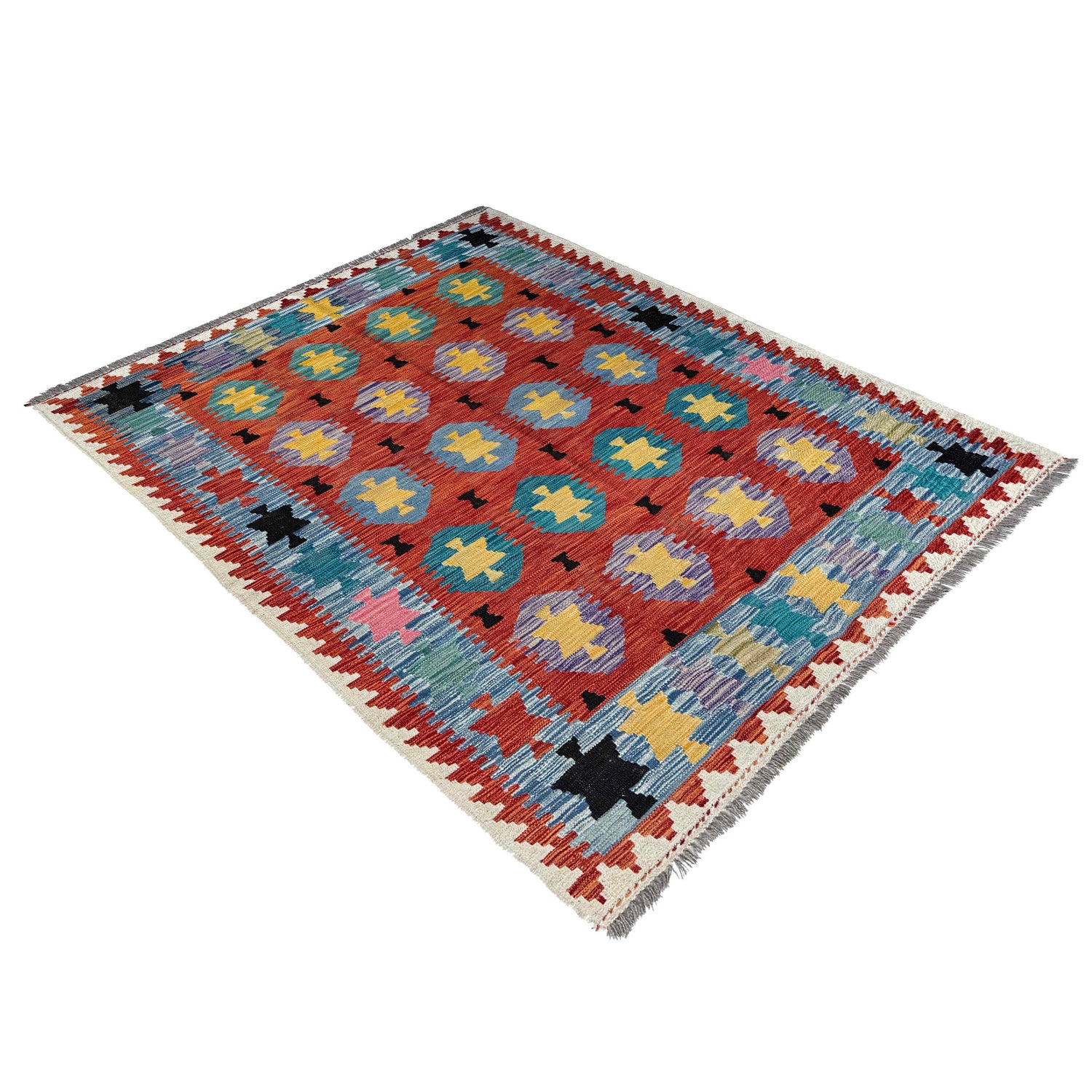 Multi Color ful Flat-Weave Wool Kilim 4' 9" x 6' 6" ft / 145 x 197 cm - No. Y37267