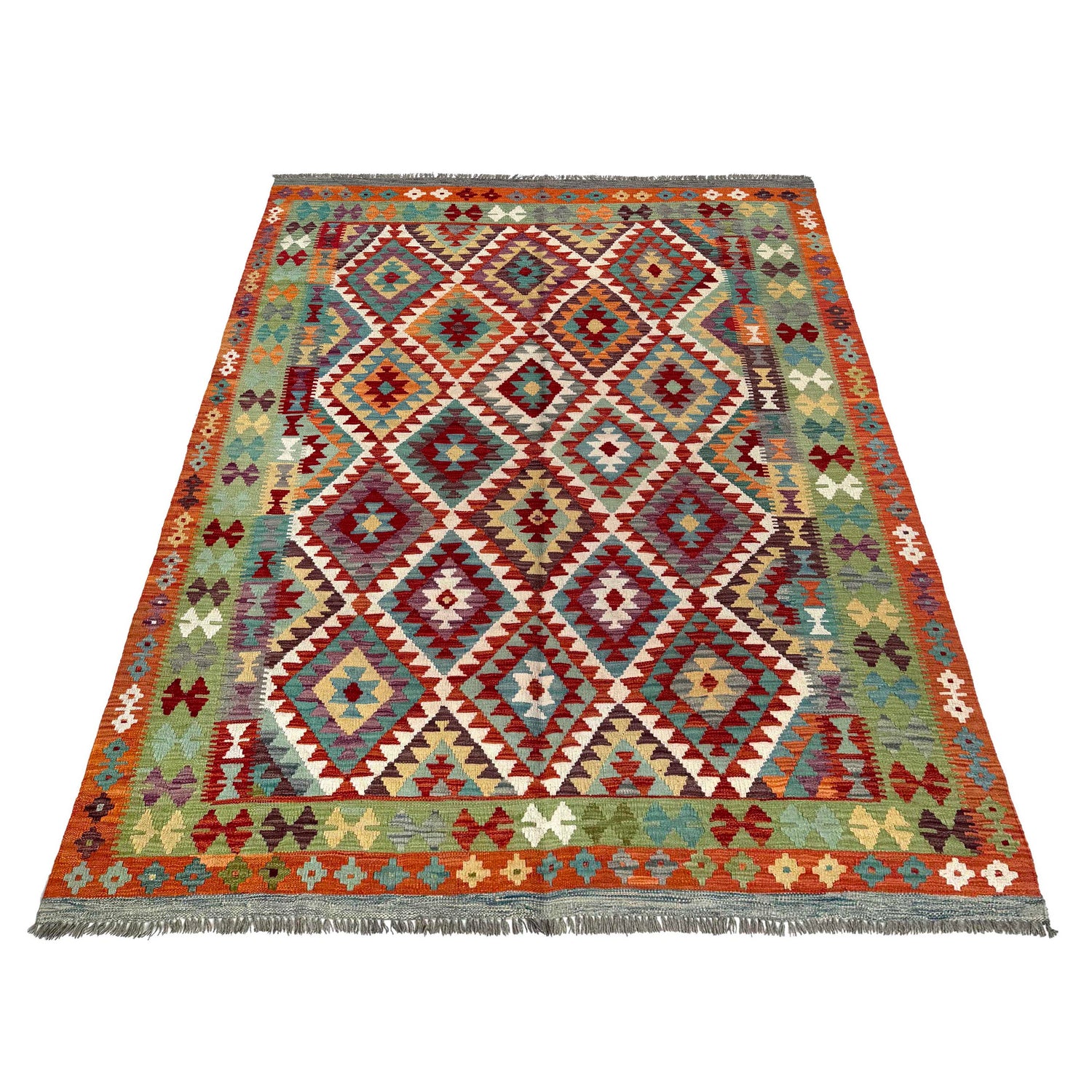 Hand Made Afghan Kilim 6' 8" x 9' 3" ft / 204 x 283 cm - No. Y37278