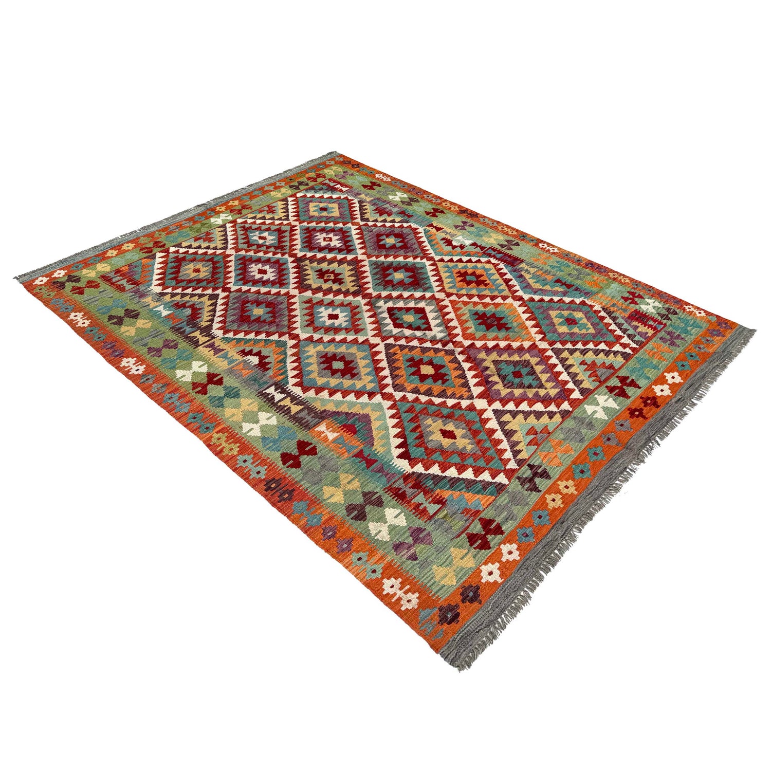 Hand Made Afghan Kilim 6' 8" x 9' 3" ft / 204 x 283 cm - No. Y37278