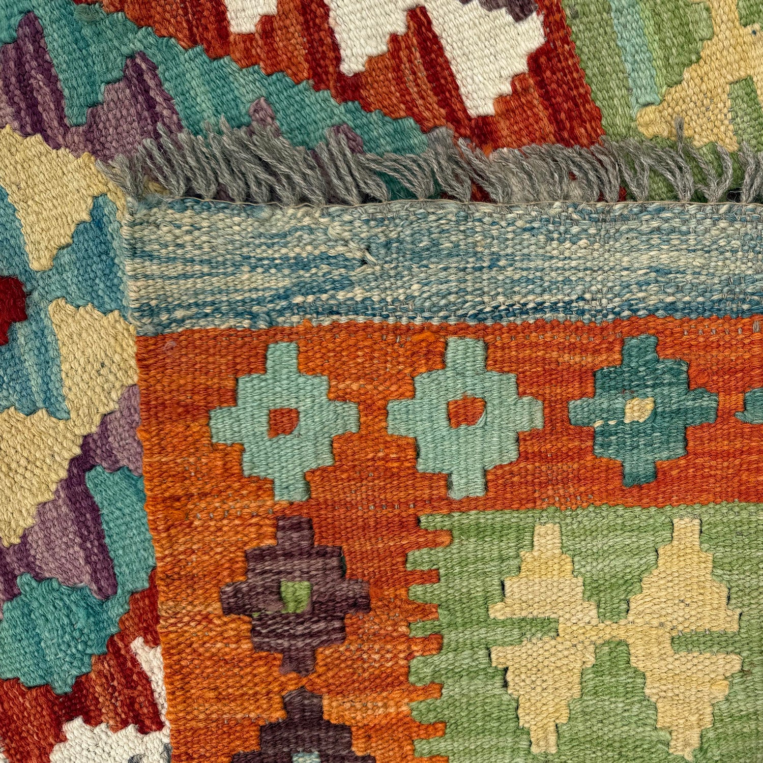 Hand Made Afghan Kilim 6' 8" x 9' 3" ft / 204 x 283 cm - No. Y37278