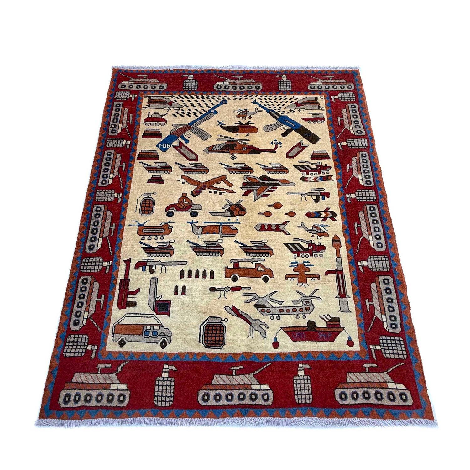 Hand-Knotted Afghan War Carpet 4' 1" x 5' 9" ft / 125 x 176 cm - No. Y37283