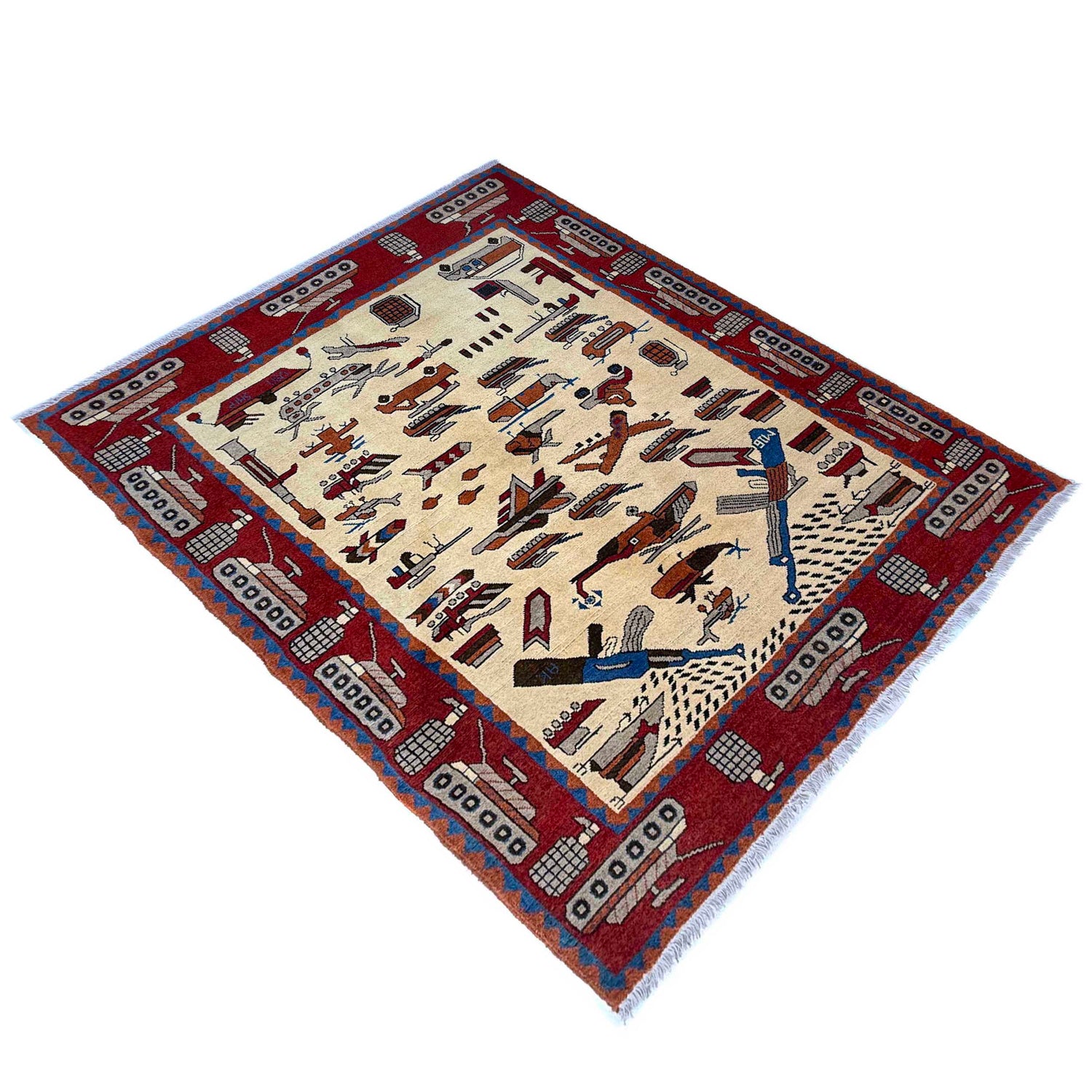Hand-Knotted Afghan War Carpet 4' 1" x 5' 9" ft / 125 x 176 cm - No. Y37283