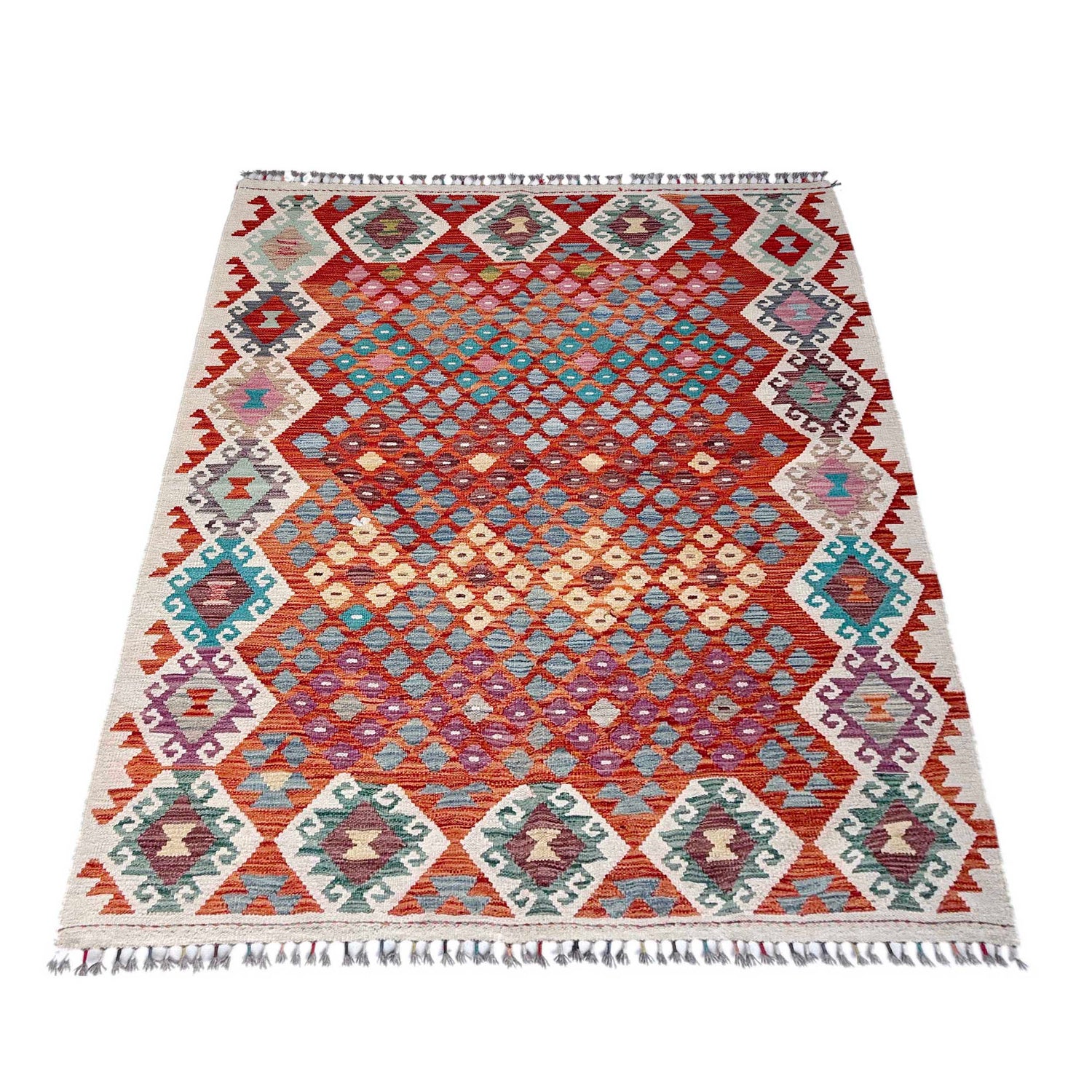 Handmade Afghan Vegetable Kilim 5' 1" x 6' 7" ft / 156 x 201 cm - No. Y37291