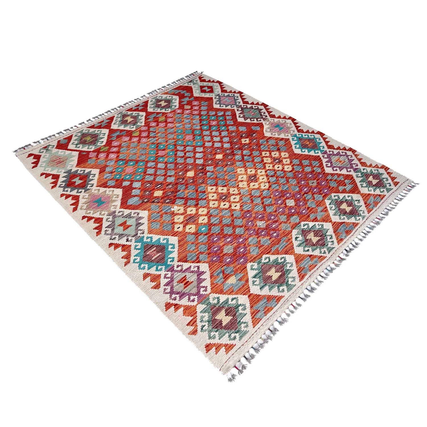 Handmade Afghan Vegetable Kilim 5' 1" x 6' 7" ft / 156 x 201 cm - No. Y37291