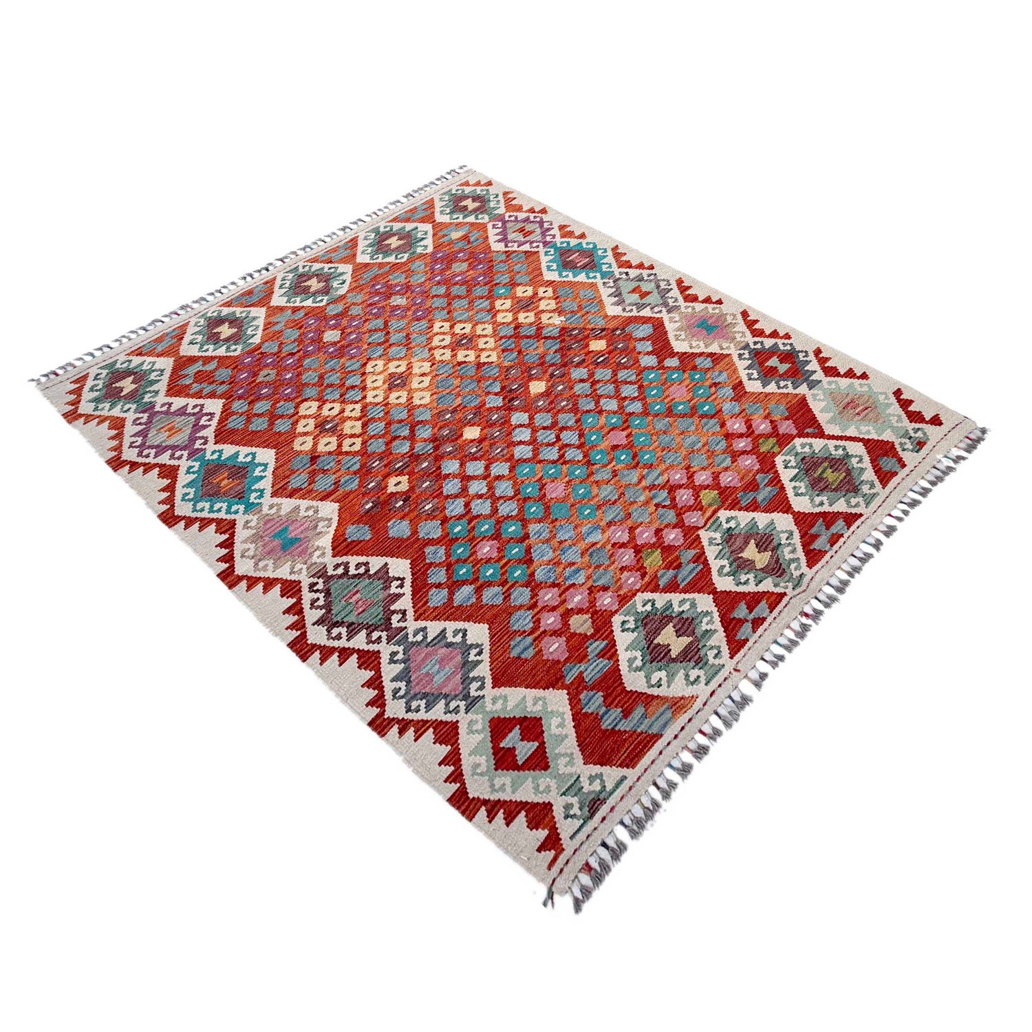 Handmade Afghan Vegetable Kilim 5' 1" x 6' 7" ft / 156 x 201 cm - No. Y37291