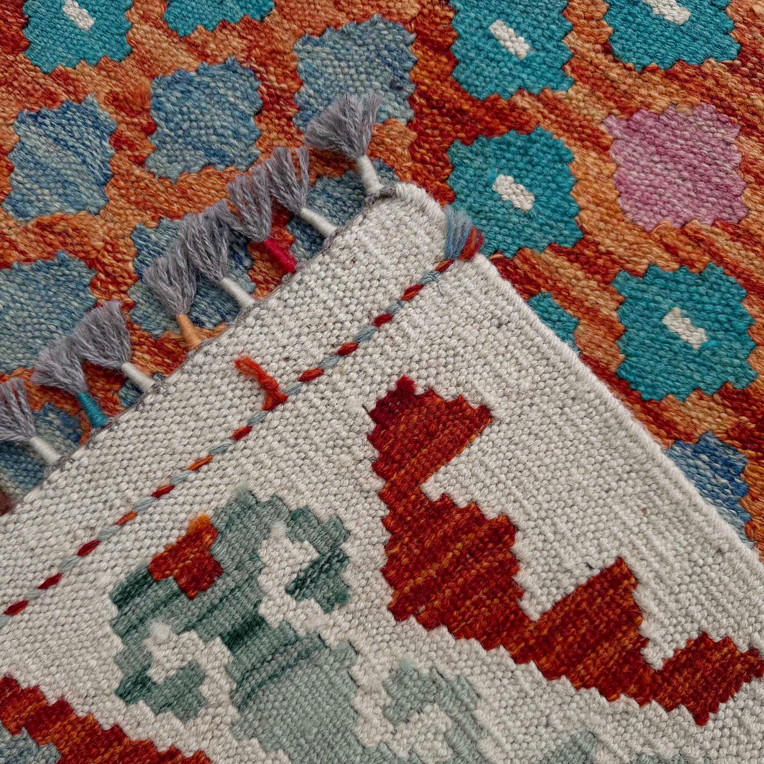 Handmade Afghan Vegetable Kilim 5' 1" x 6' 7" ft / 156 x 201 cm - No. Y37291