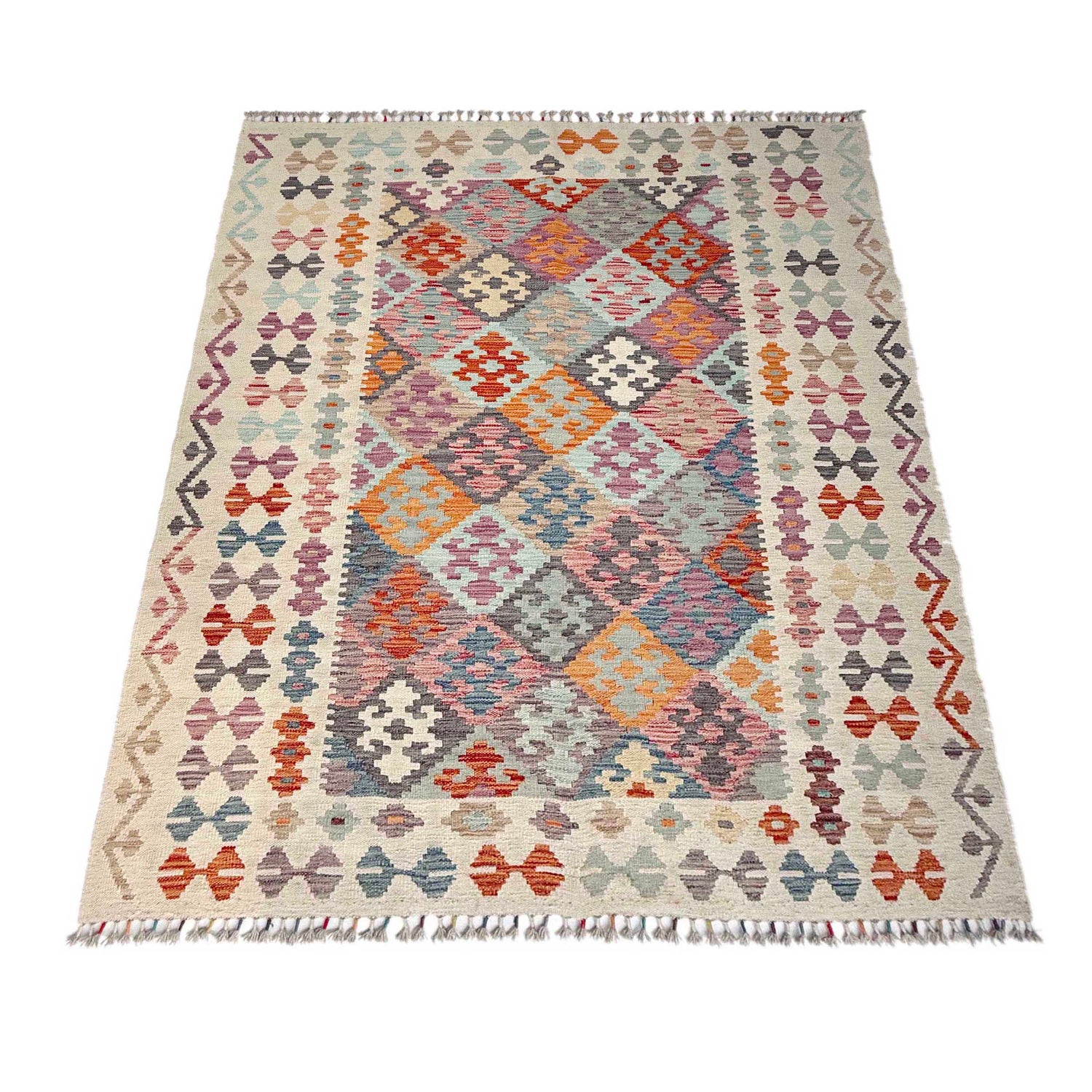 Hand Made Afghan Kilim 5' 0" x 6' 7" ft / 152 x 200 cm - No. Y37294