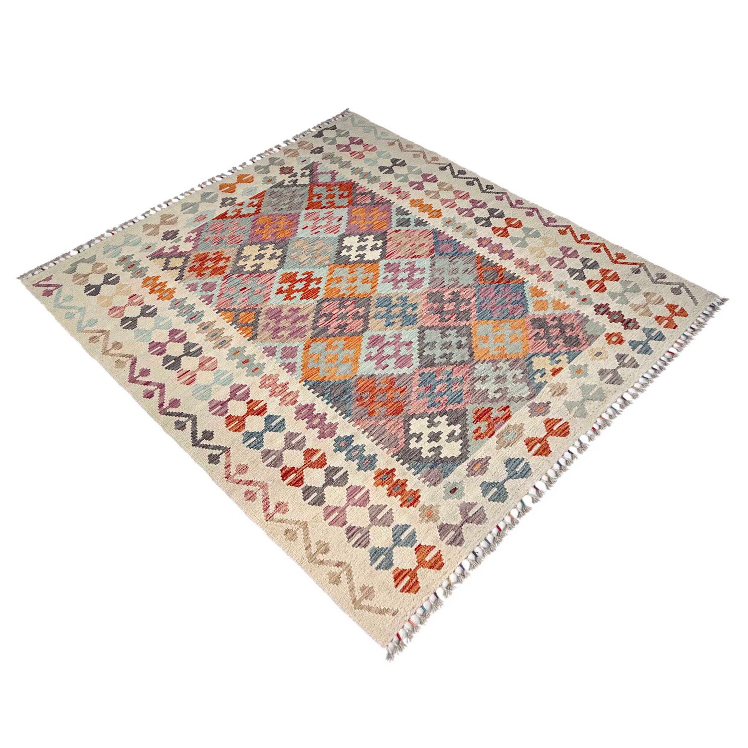 Hand Made Afghan Kilim 5' 0" x 6' 7" ft / 152 x 200 cm - No. Y37294