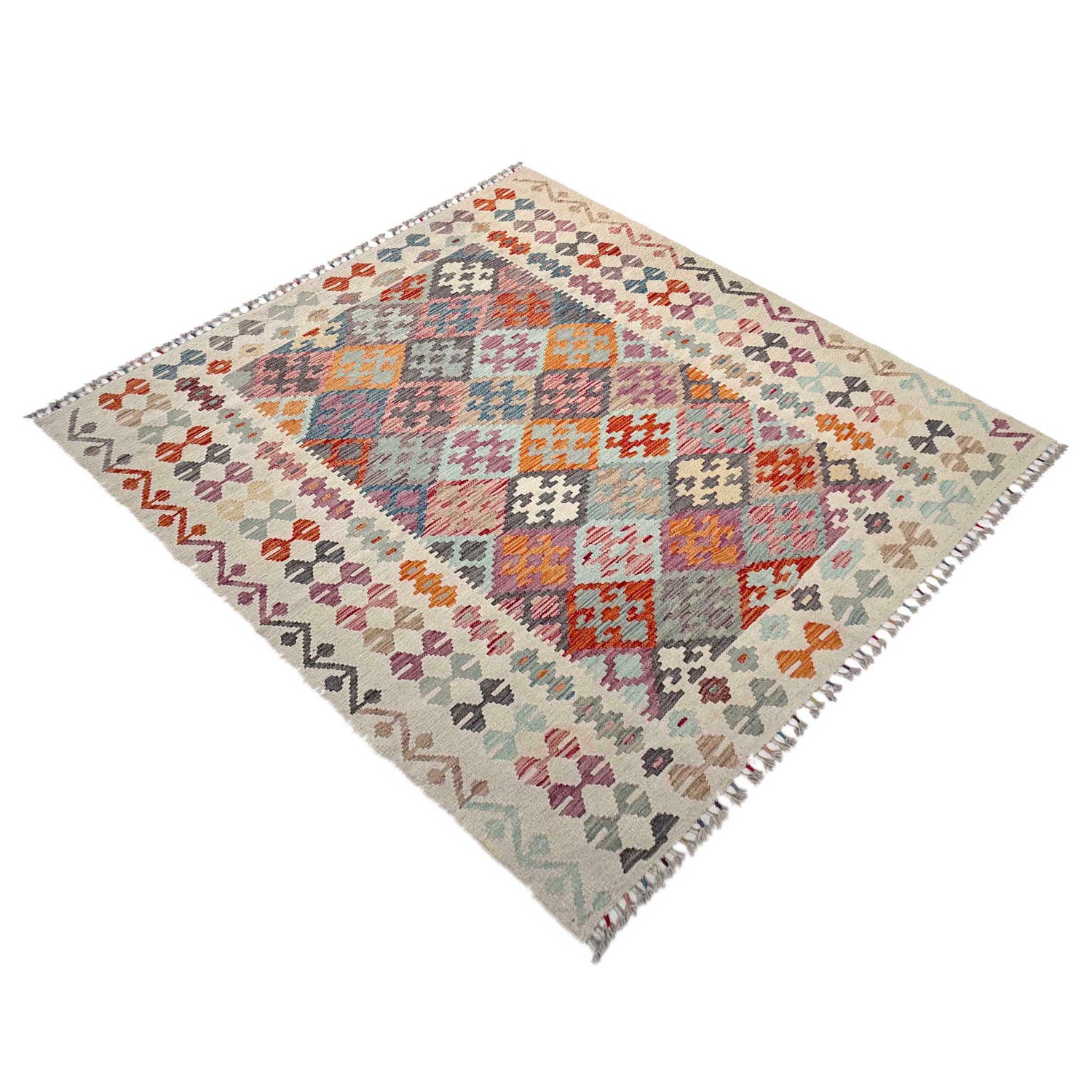 Hand Made Afghan Kilim 5' 0" x 6' 7" ft / 152 x 200 cm - No. Y37294