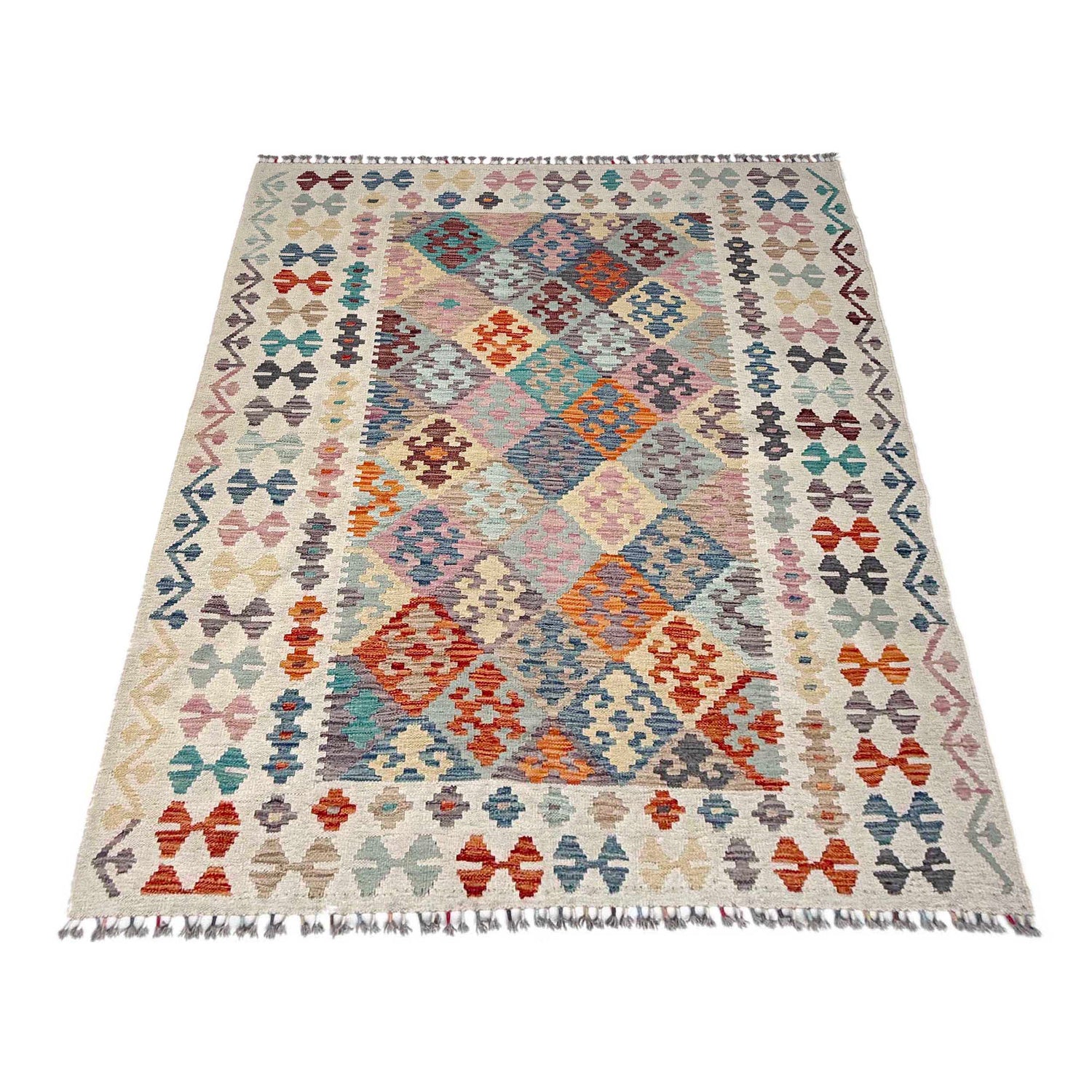 Hand Knotted Afghan Style Kilim 5' 1" x 6' 8" ft / 154 x 202 cm - No. Y37329