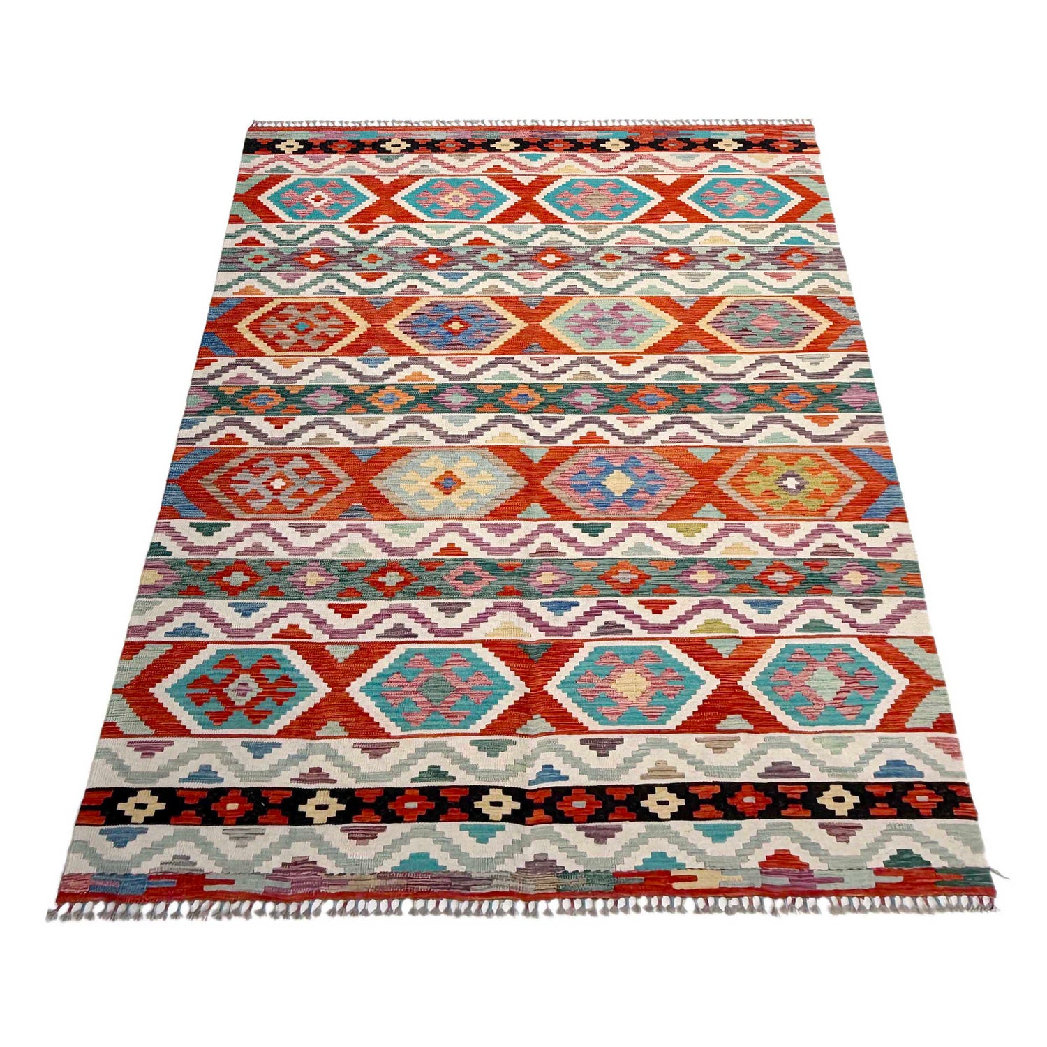 Hand Knotted Afghan Style Kilim 6' 10" x 10' 2" ft / 208 x 310 cm - No. Y37333
