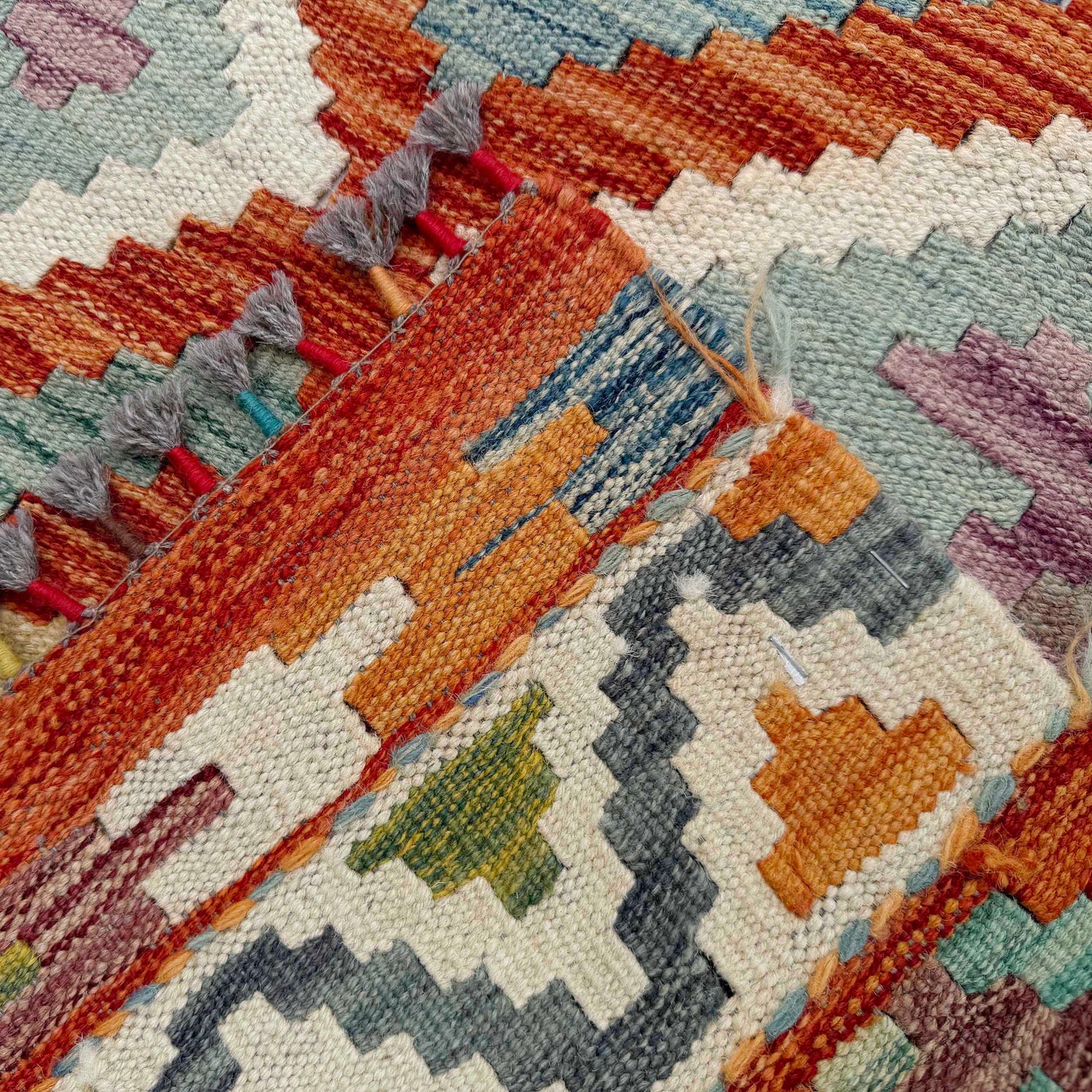 Multi Color ful Flat-Weave Wool Kilim 8' 5" x 9' 9" ft / 256 x 297 cm - No. Y37336