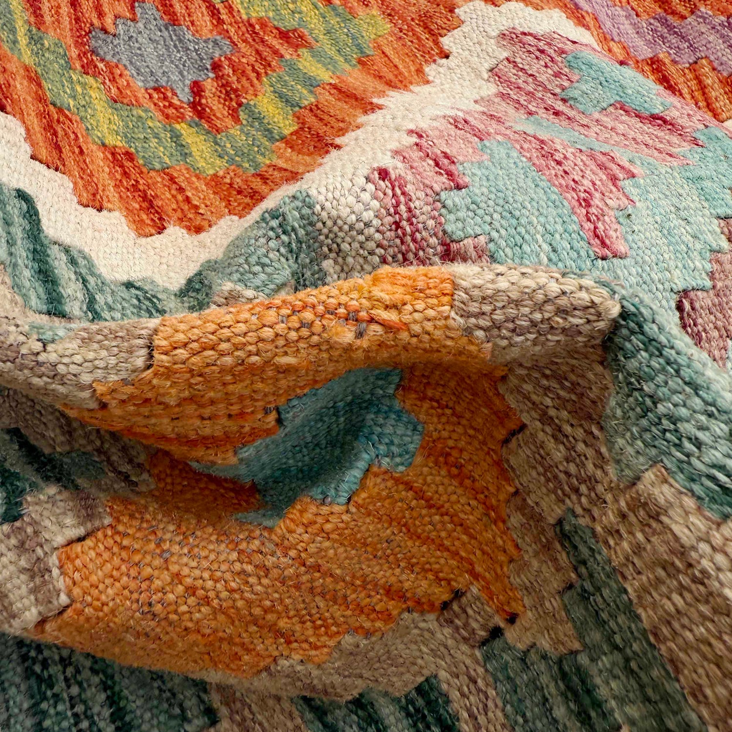 Multi Color ful Flat-Weave Wool Kilim 8' 5" x 9' 9" ft / 256 x 297 cm - No. Y37336