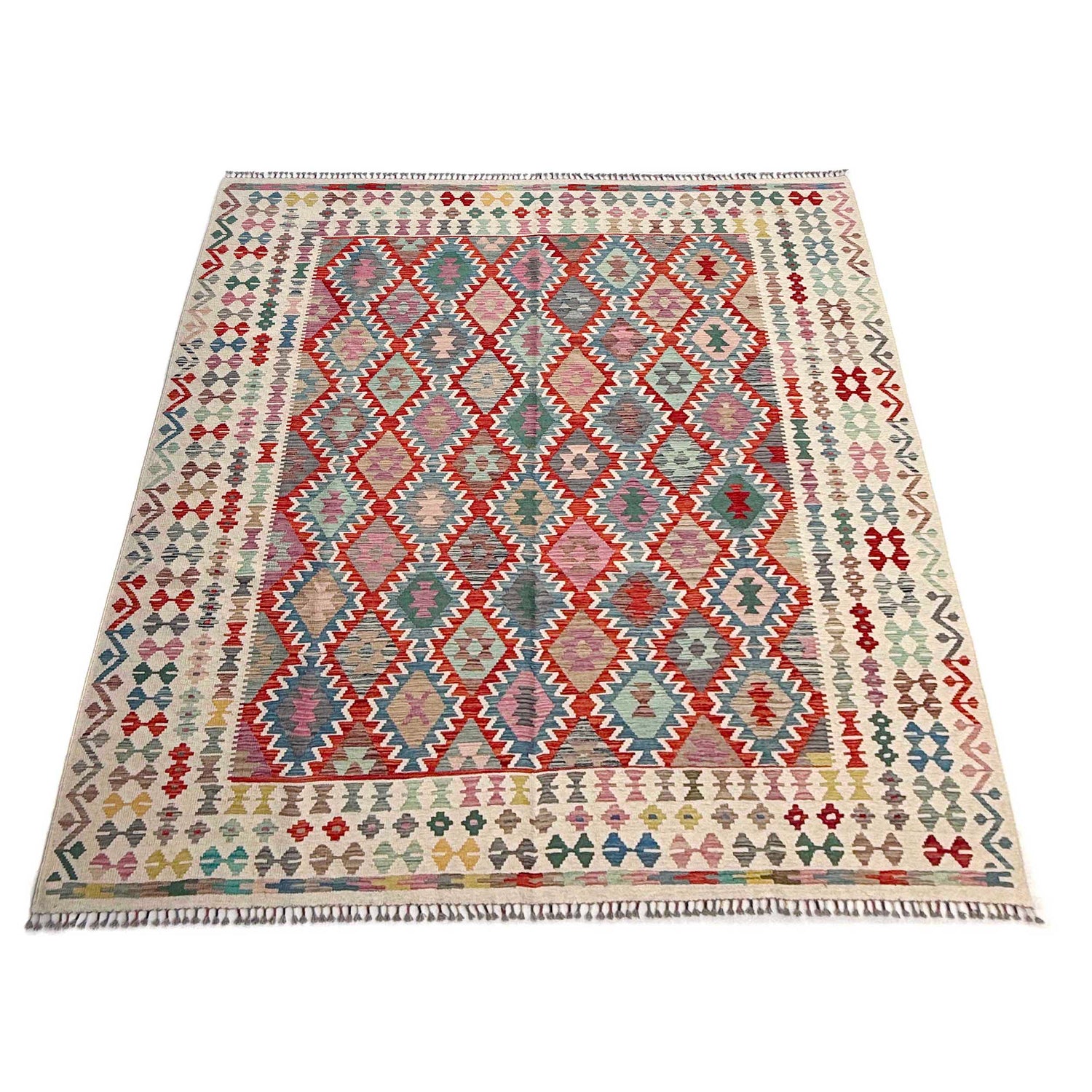Hand Knotted Afghan Style Kilim 8' 5" x 9' 9" ft / 256 x 296 cm - No. Y37347
