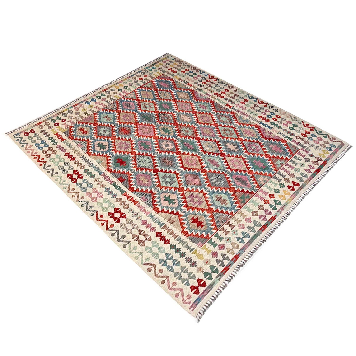 Hand Knotted Afghan Style Kilim 8' 5" x 9' 9" ft / 256 x 296 cm - No. Y37347