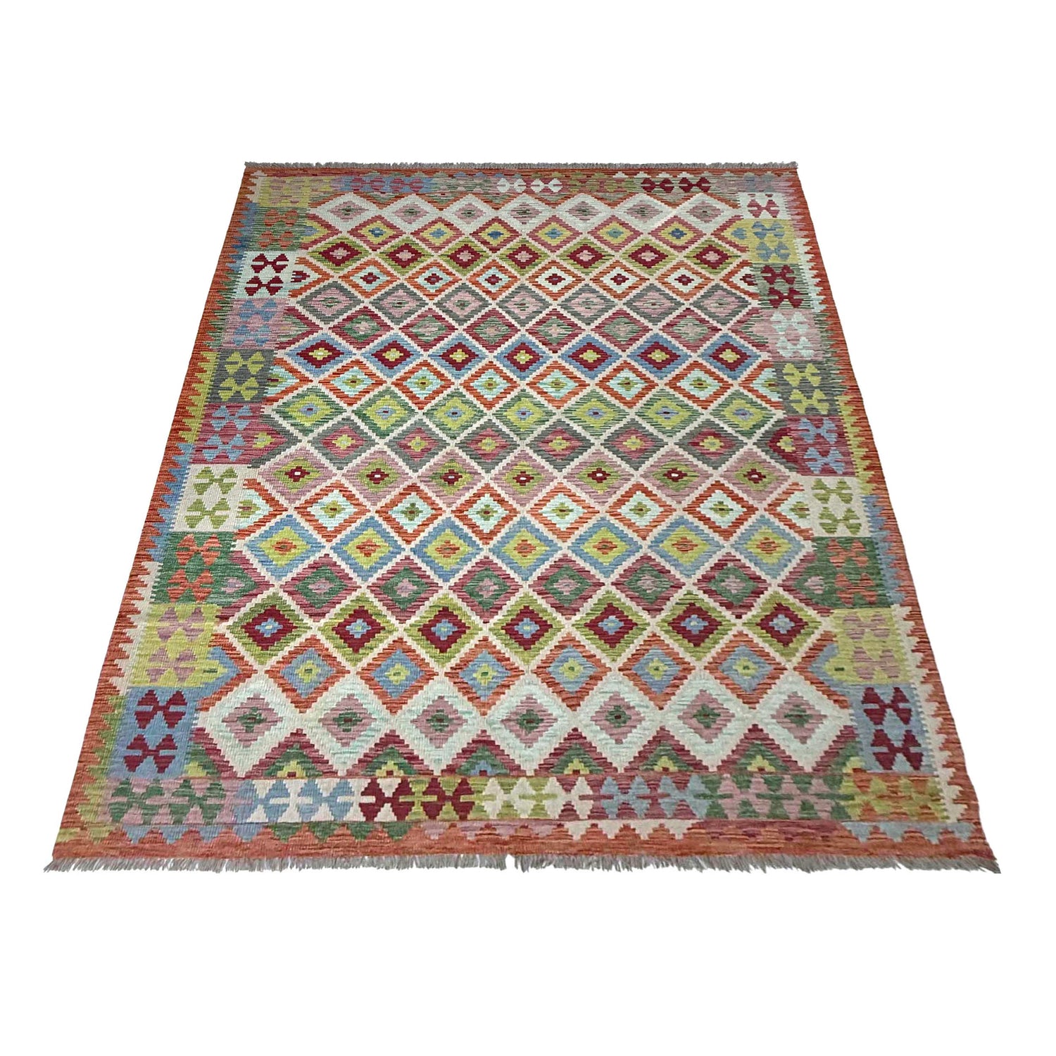 Hand Made Afghan Kilim 6' 8" x 9' 7" ft / 204 x 292 cm - No. Y37455