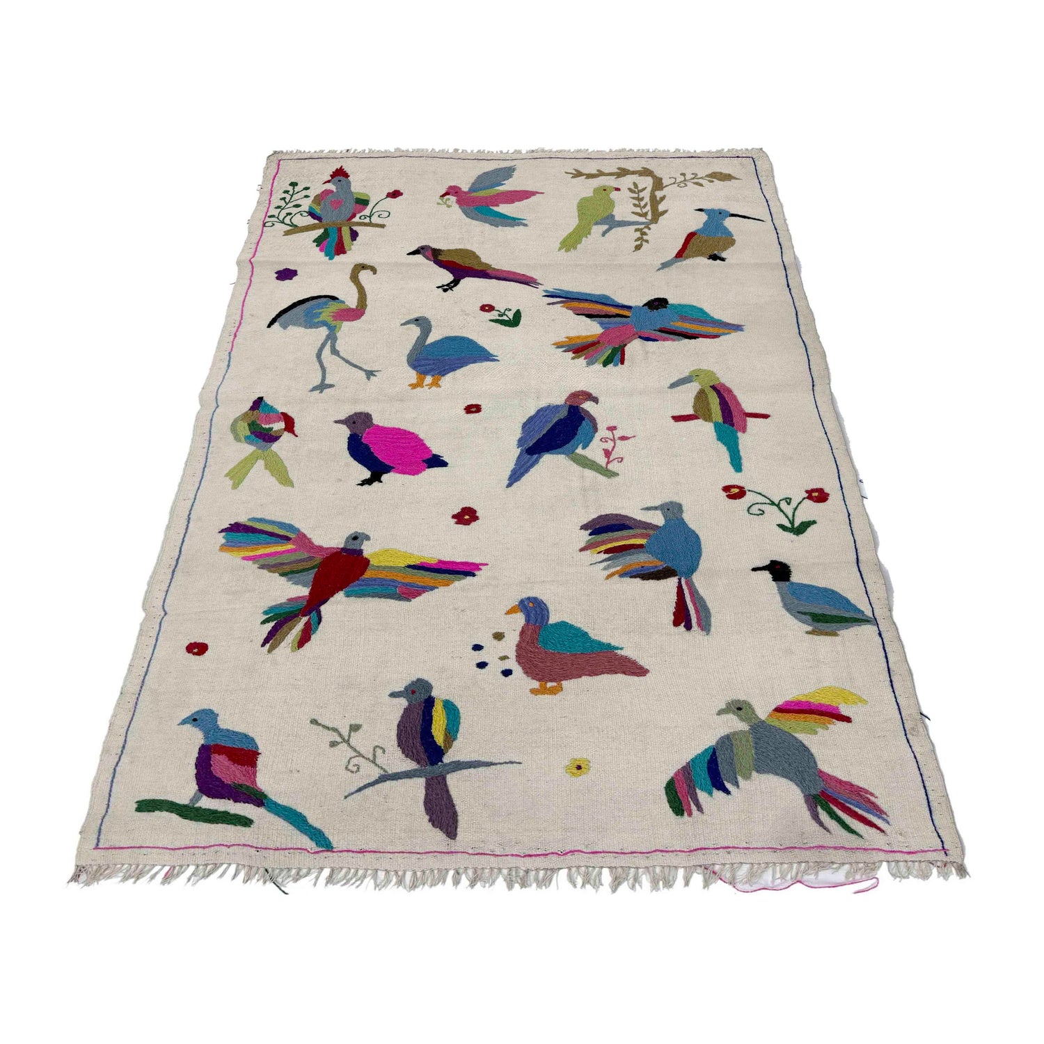 Beige Color Embroidery Flat Weave Kilim 3' 10" x 6' 4" ft / 116 x 194 cm - No. Y37553