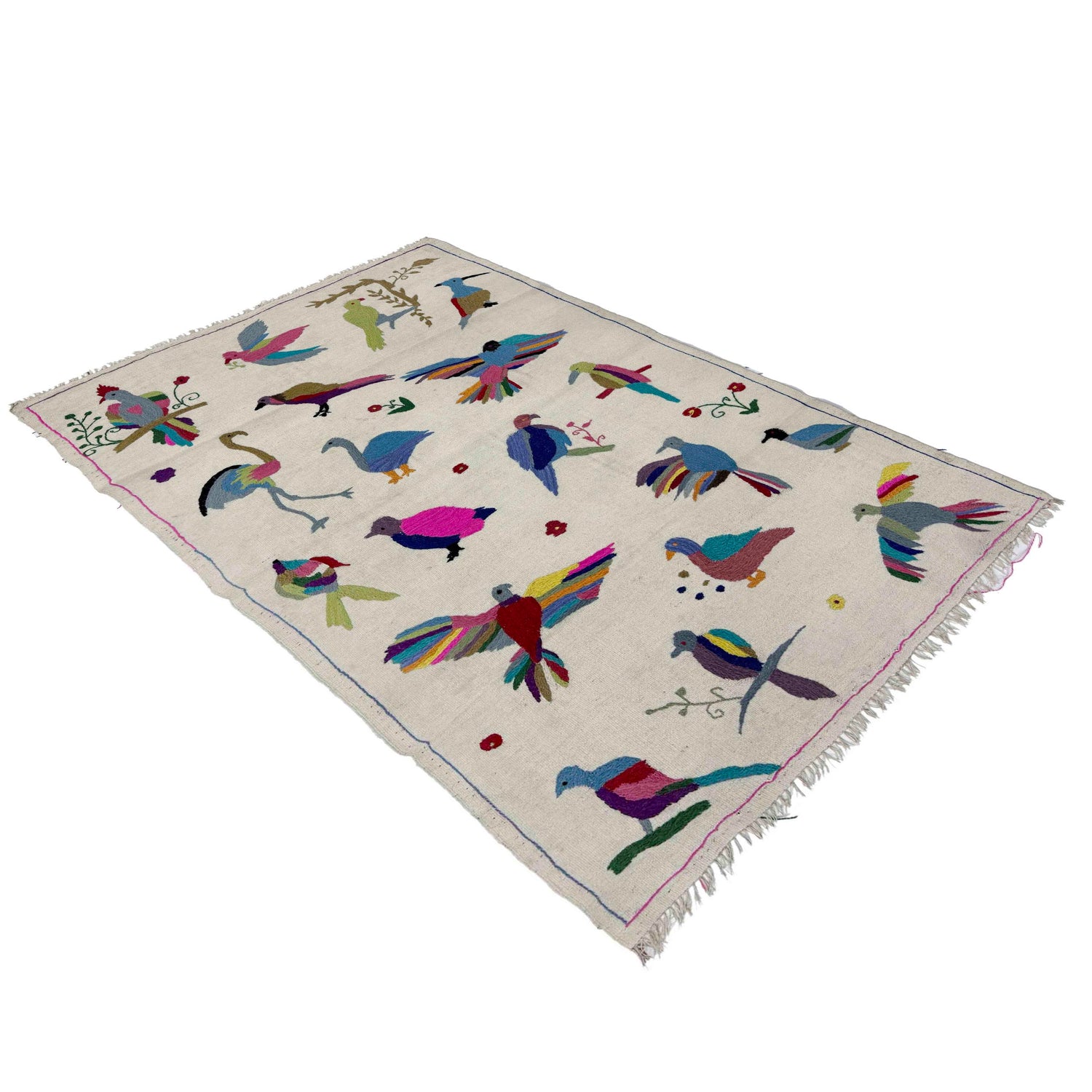 Beige Color Embroidery Flat Weave Kilim 3' 10" x 6' 4" ft / 116 x 194 cm - No. Y37553