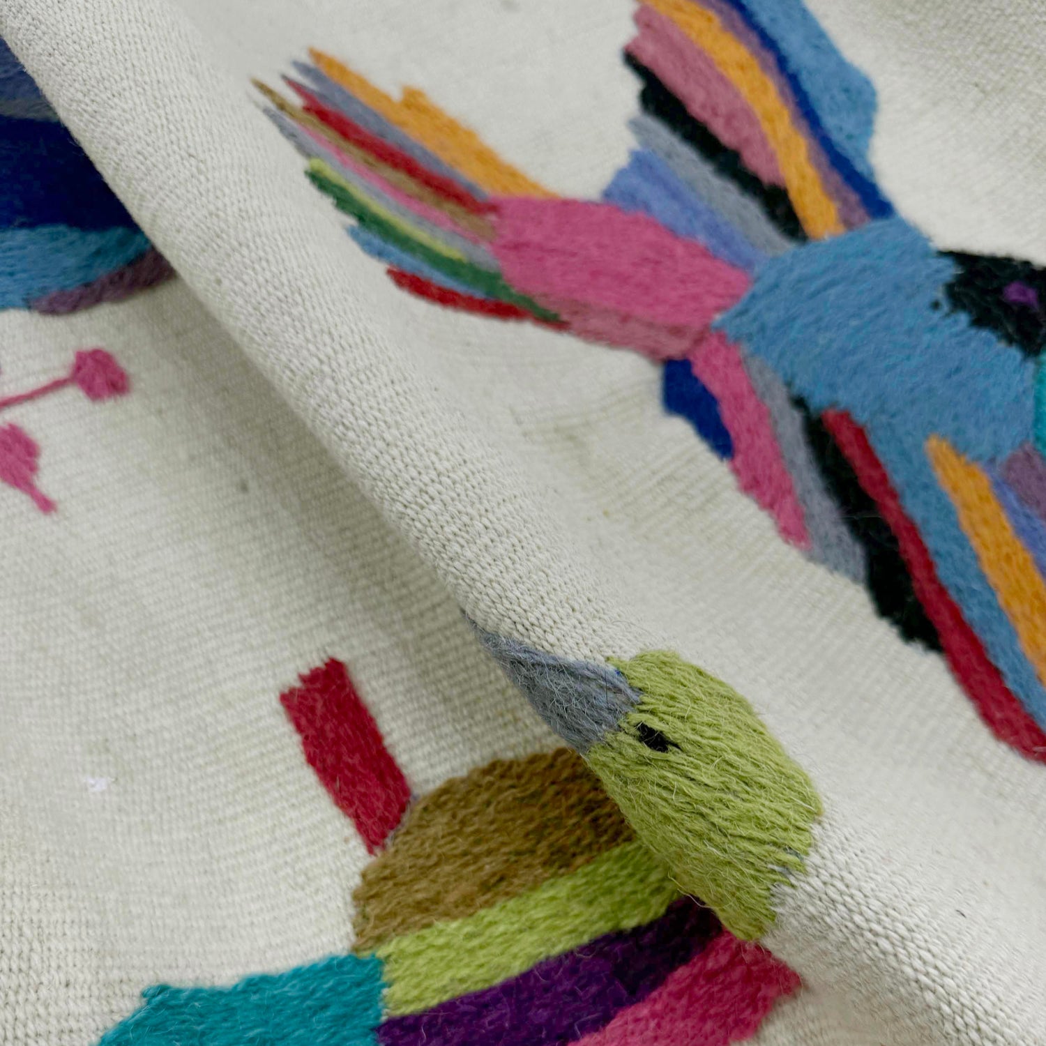 Beige Color Embroidery Flat Weave Kilim 3' 10" x 6' 4" ft / 116 x 194 cm - No. Y37553