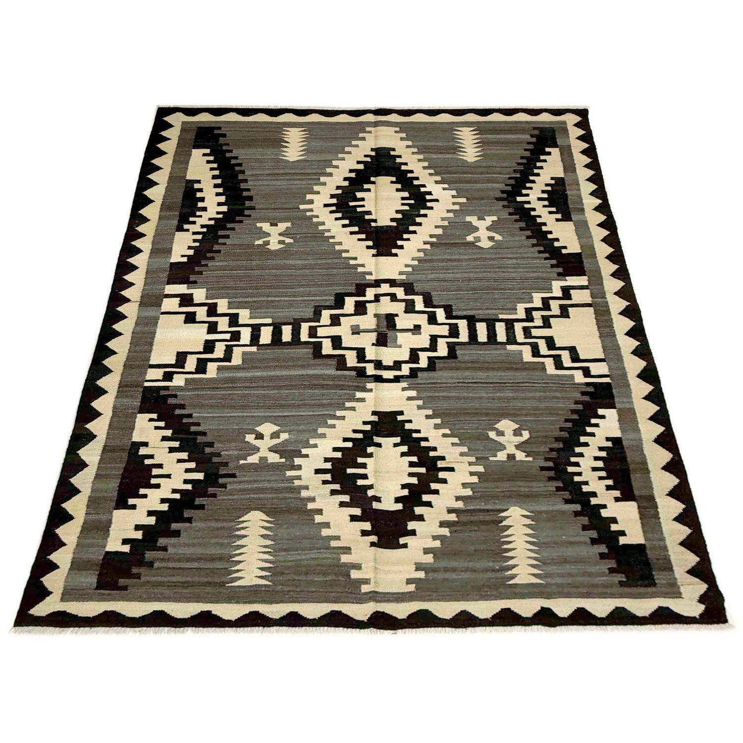 Handmade Turkish Design Wool Kilim 5' 7" x 7' 11" ft / 170 x 241 cm - No. Y39090