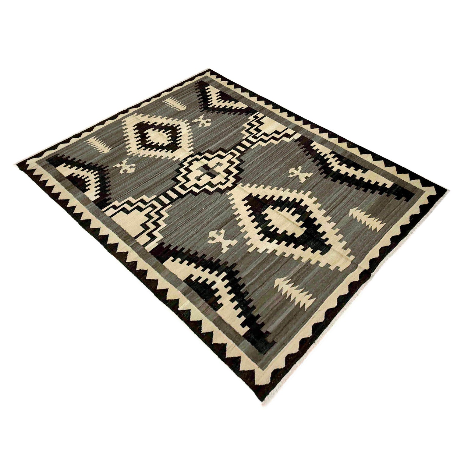 Handmade Turkish Design Wool Kilim 5' 7" x 7' 11" ft / 170 x 241 cm - No. Y39090