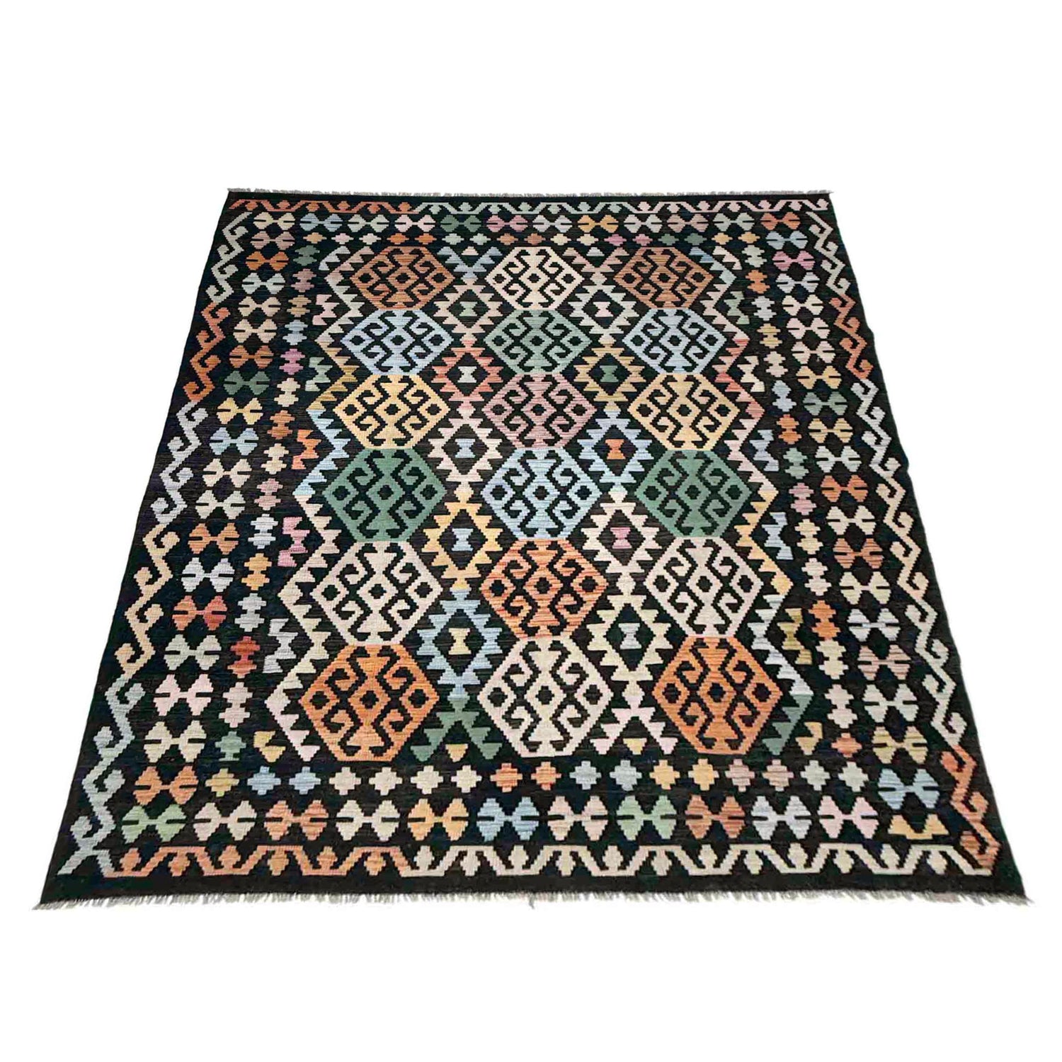 Hand Woven Wool Kelim 6' 2" x 8' 3" ft / 187 x 252 cm - No. Y39092