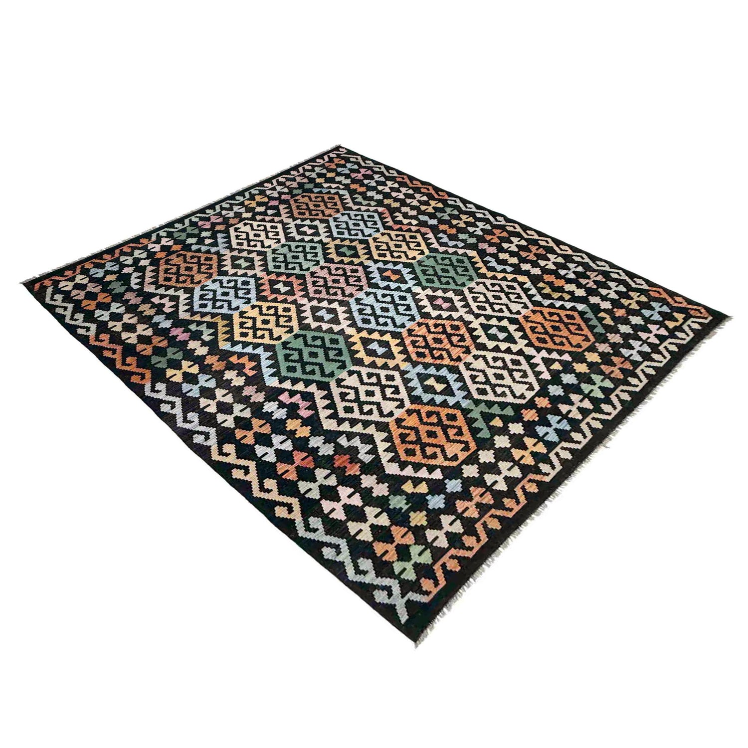 Hand Woven Wool Kelim 6' 2" x 8' 3" ft / 187 x 252 cm - No. Y39092