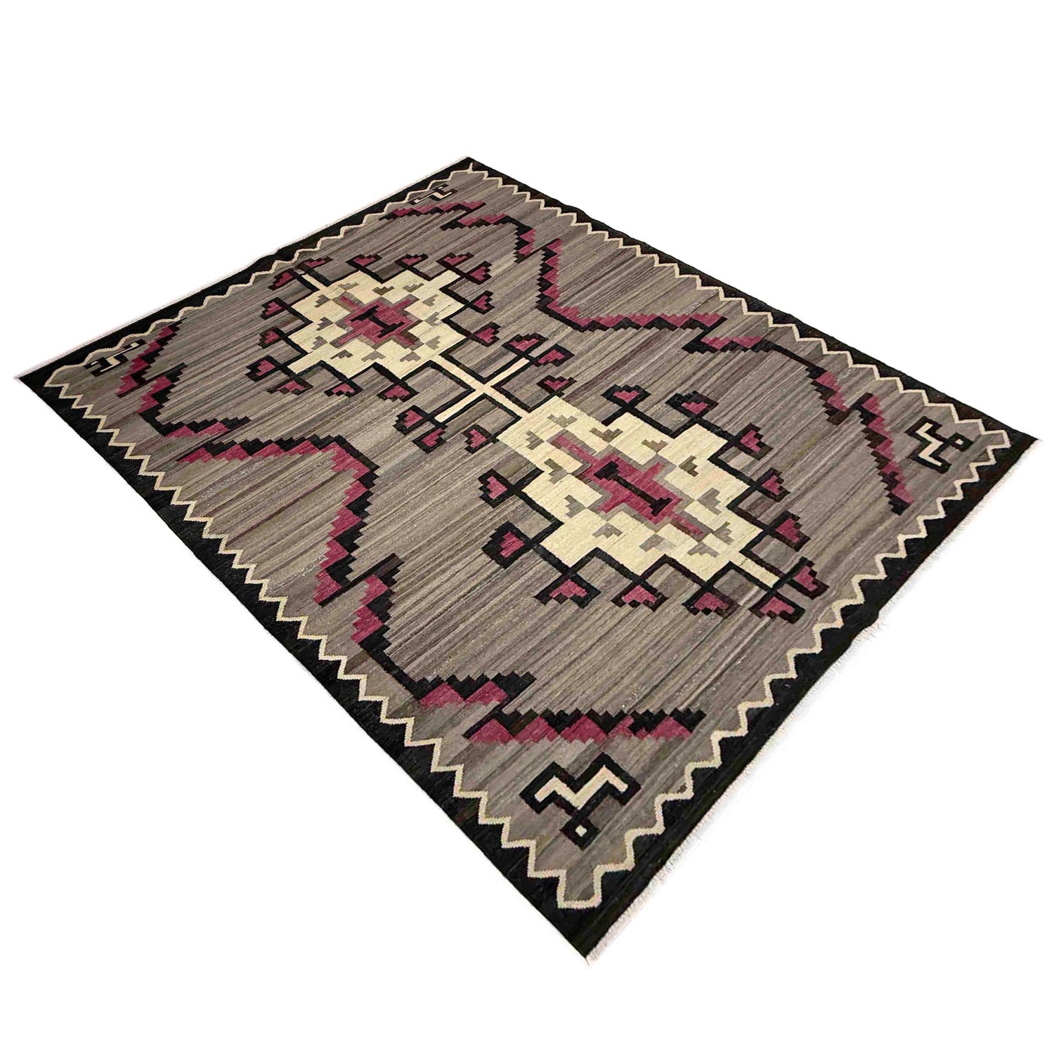 Hand Knotted Afghan Style Kilim 6' 6" x 8' 8" ft / 197 x 265 cm - No. Y39094