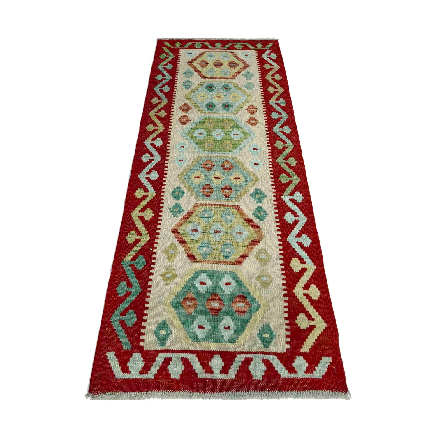 Hand Woven Wool Kelim Runner 2' 0" x 5' 8" ft / 60 x 173 cm - No. Y39095