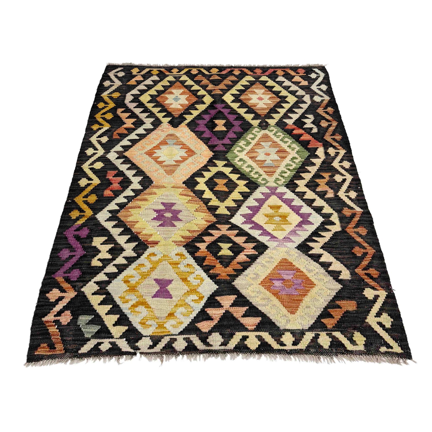 Hand Woven Wool Kelim 3' 4" x 5' 0" ft / 102 x 152 cm - No. Y39096