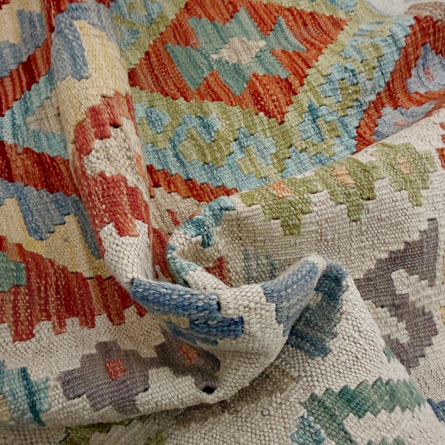Multi Color ful Flat-Weave Wool Kilim 4' 9" x 6' 7" ft / 146 x 201 cm - No. Y39098