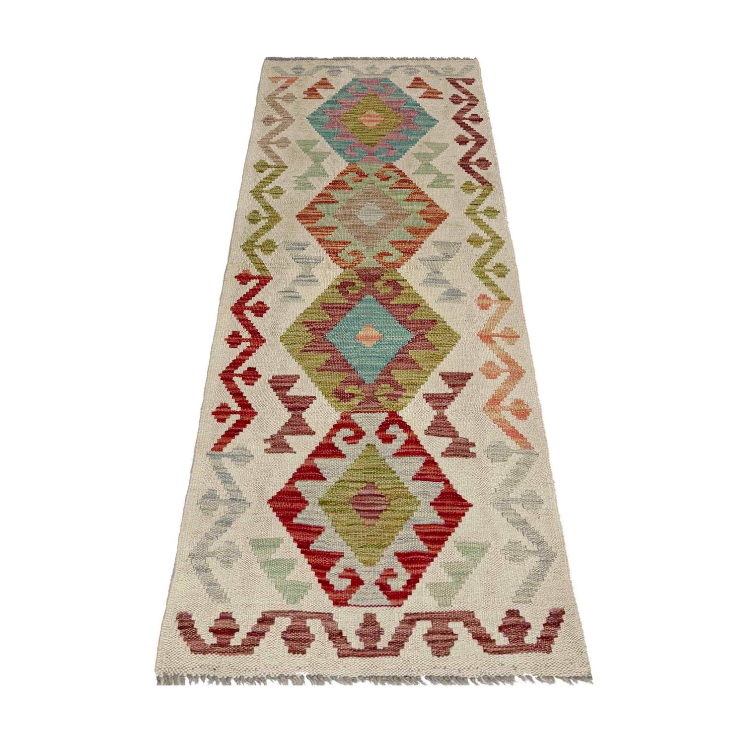 Handmade Turkish Design Wool Kilim Runner 2' 0" x 5' 11" ft / 60 x 180 cm - No. Y39104