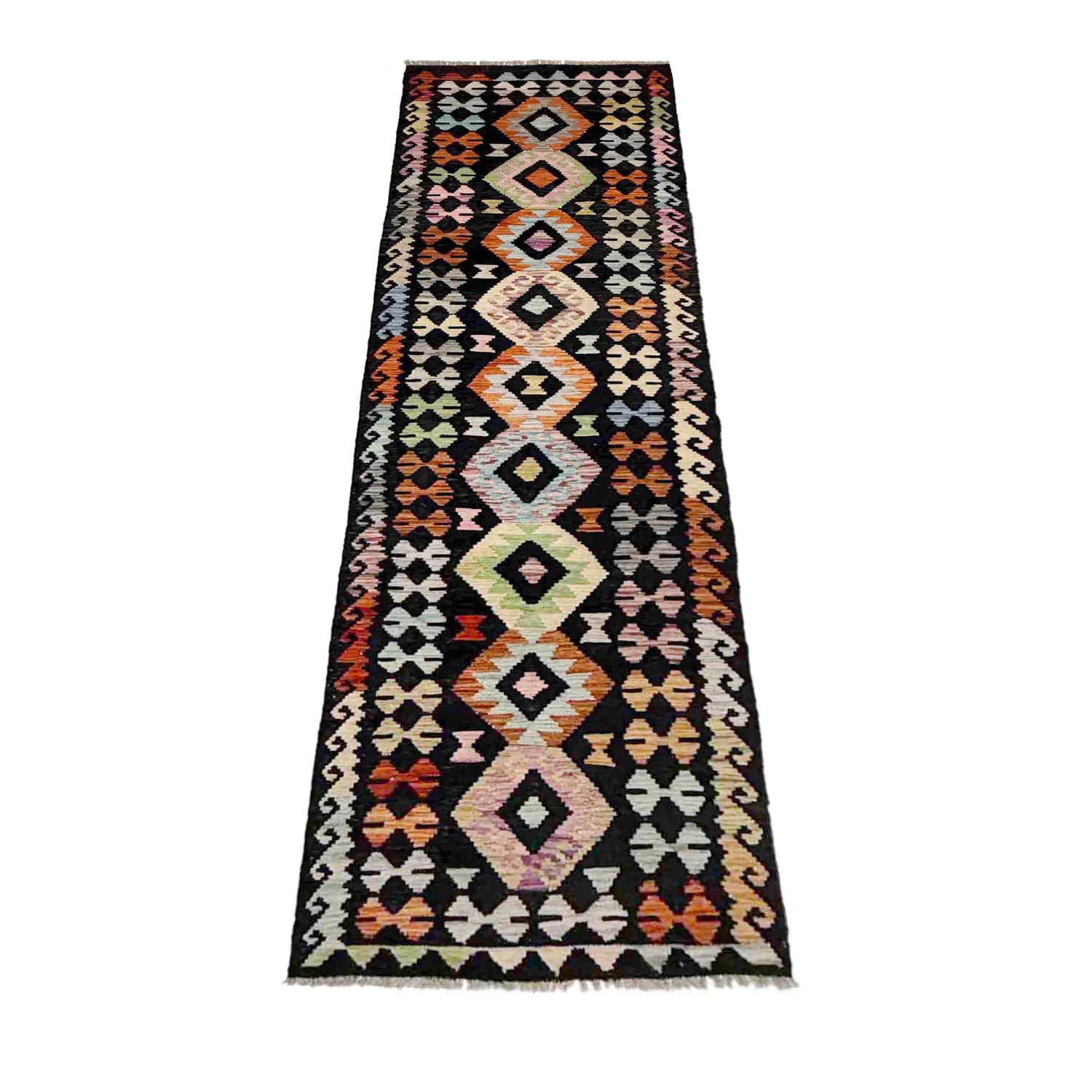 Hand Woven Wool Kelim Runner 2' 6" x 9' 9" ft / 77 x 298 cm - No. Y39105