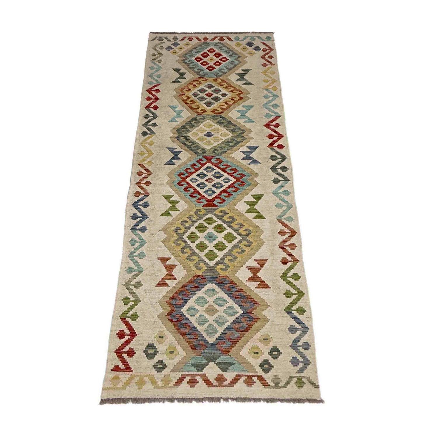Handmade Turkish Design Wool Kilim Runner 2' 7" x 9' 5" ft / 80 x 286 cm - No. Y39106